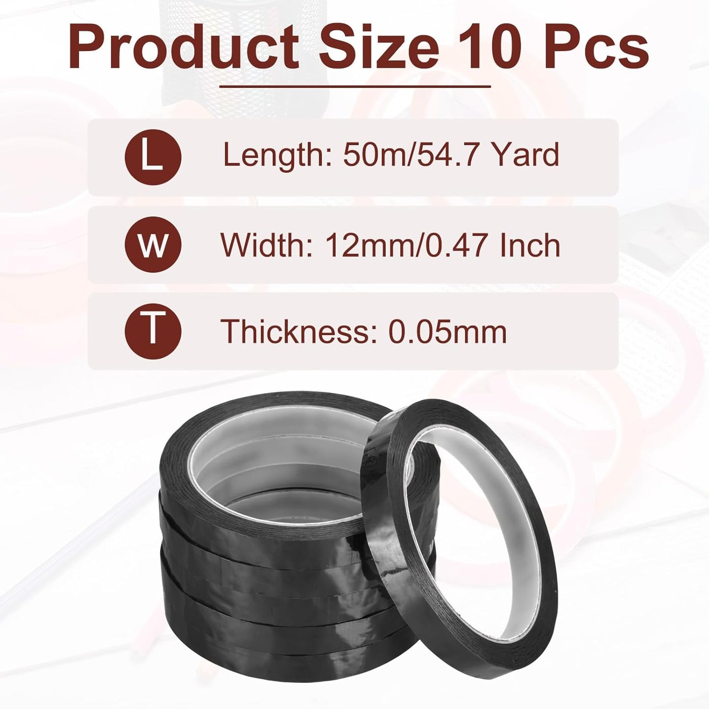 MECCANIXITY 10 Rolls Whiteboard Tape Graphic Chart Tape 12mm 54.7 Yard Art Tape Thin Self-Adhesive Pinstripe Tape Masking Tape for Gift Wrapping Craft Supplies, Black