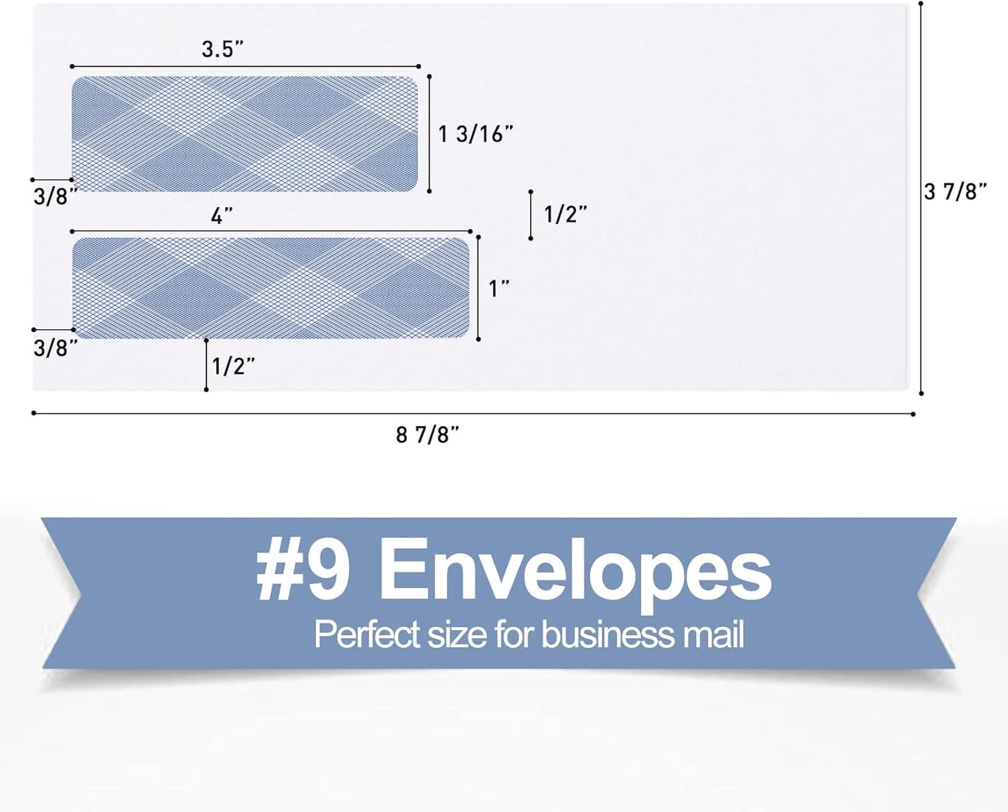 500#9 Double Window Security Envelopes, PANDRI NO.9 Self Seal White Envelopes Designed for Invoices, Business Statements & Documents - Number 9 Size 3 7/8 Inch X 8 7/8 Inch - 24 LB
