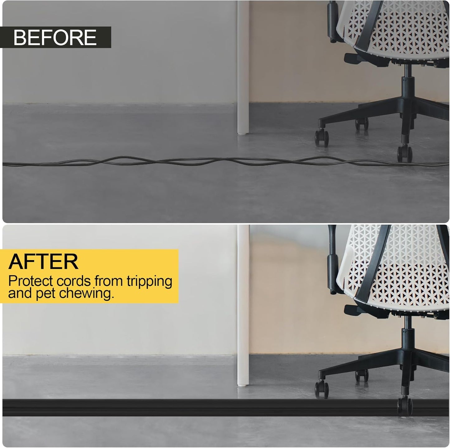 MYFAMIREA 4FT Floor Cord Cover Heavy Duty Cable Cover Protector with 3 Channels Extension PVC Floor Wire Cover Outdoor Cord Hider Management Cord Cover for Wire on Floor for Home Office Outdoor, Black