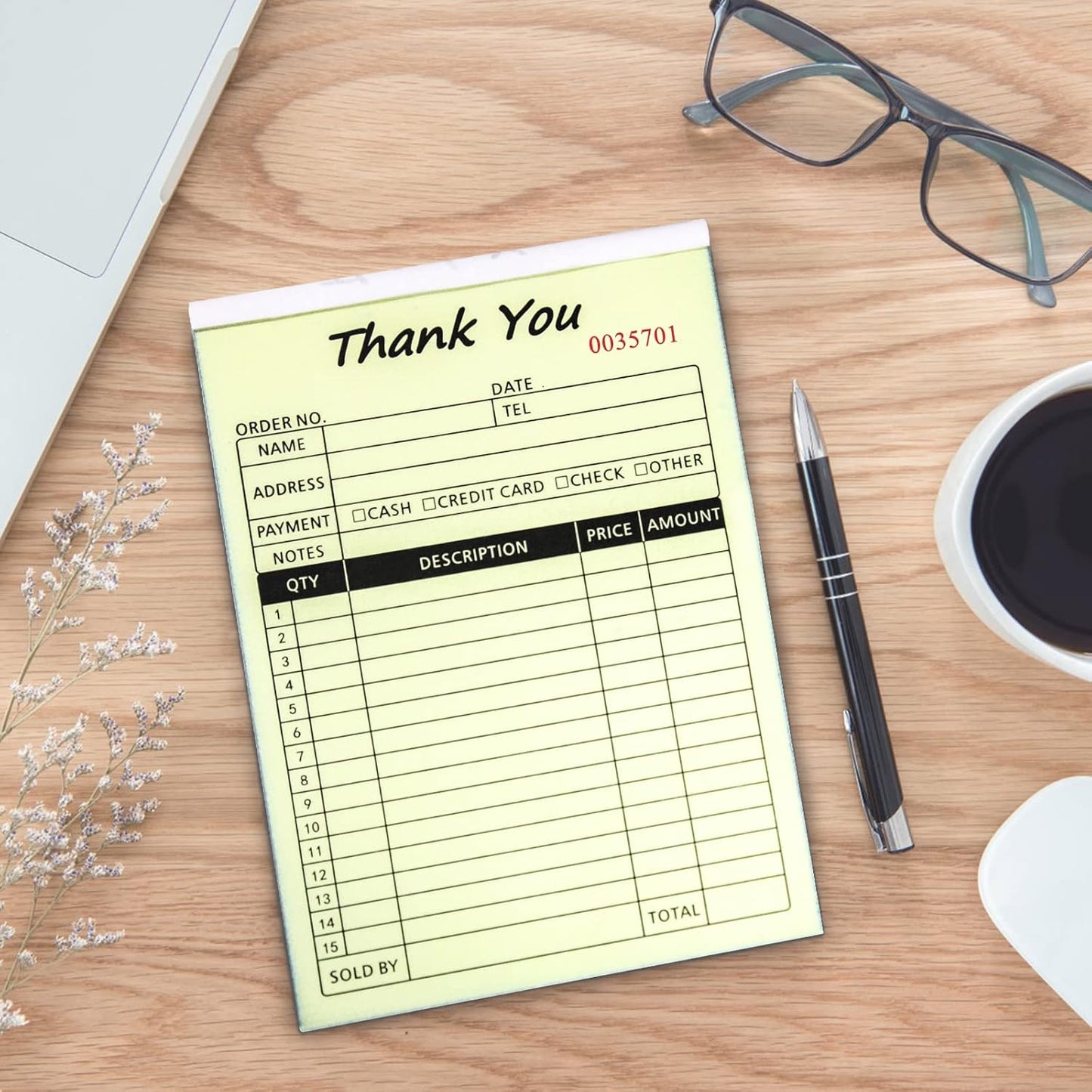 Receipt Book with Cardboard 2-Part Carbonless, Order Forms for Small Business