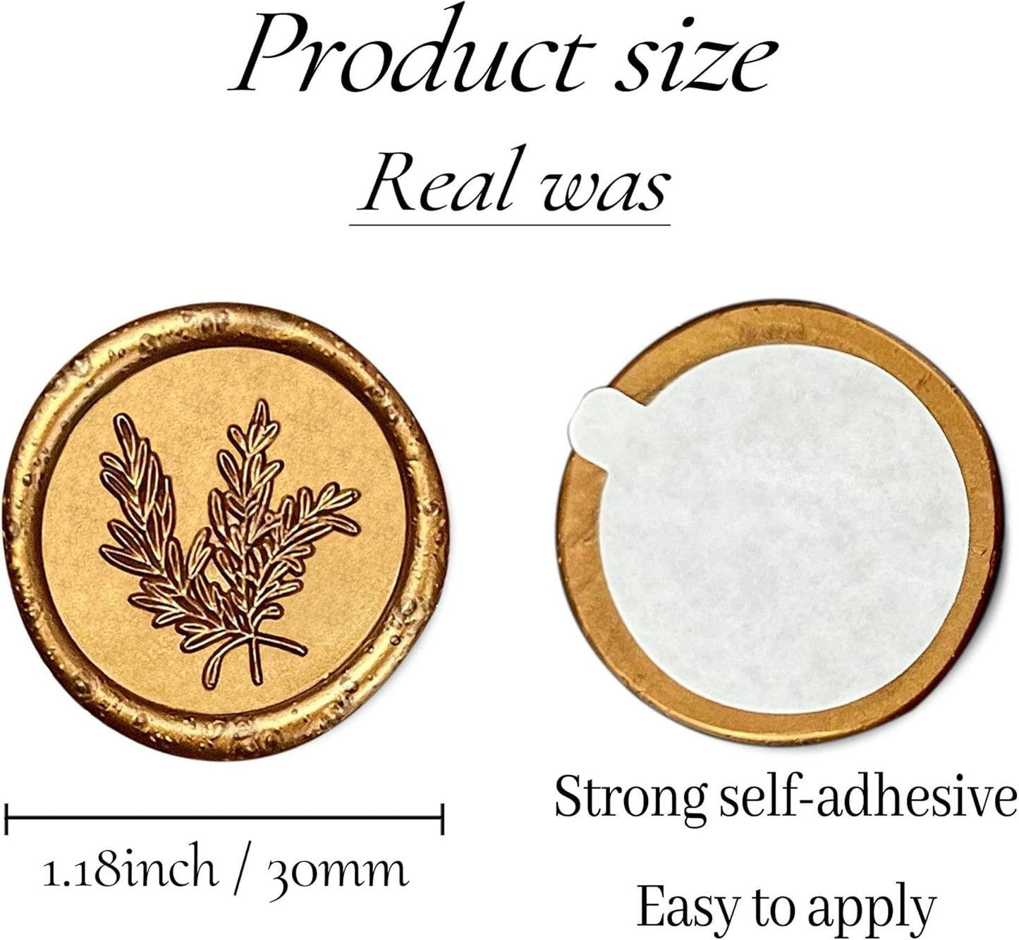 Antique Gold Rosemary Style Wax Seal Stickers, 50 Pcs, Handmade Envelope Seals for Wedding Invitations, Gift Wrap, Christmas - Waterproof, Self Adhesive