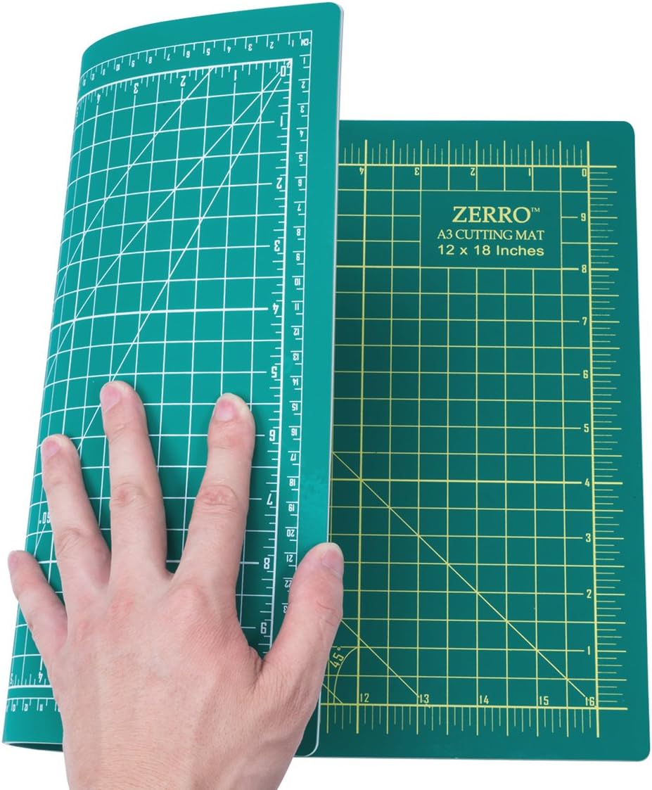 ZERRO Self Healing Cutting Mat 12" x 18" Double Sided No-Slip Rotary Cutting Sewing Mat Durable 5 Layers PVC Cutting Board (A3)…