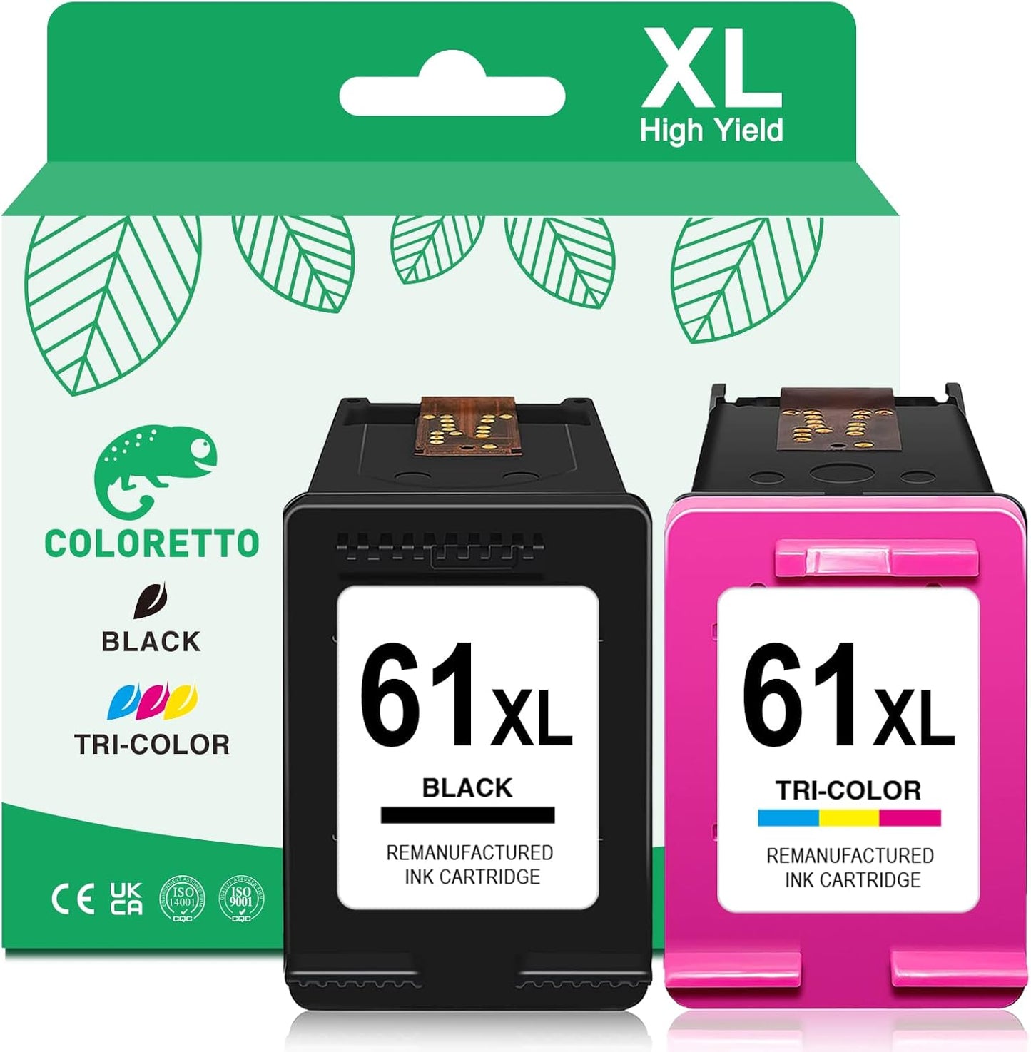 COLORETTO 61XL Ink Cartridges Replacement for HP Ink 61 for HP 61 Ink Cartridges Combo Pack, 61 XL for Envy 4500 5530 4501 4502 5535 Officejet 4630 4635 Deskjet 1000 1010 2540 (Black/Color, 2 Pack)
