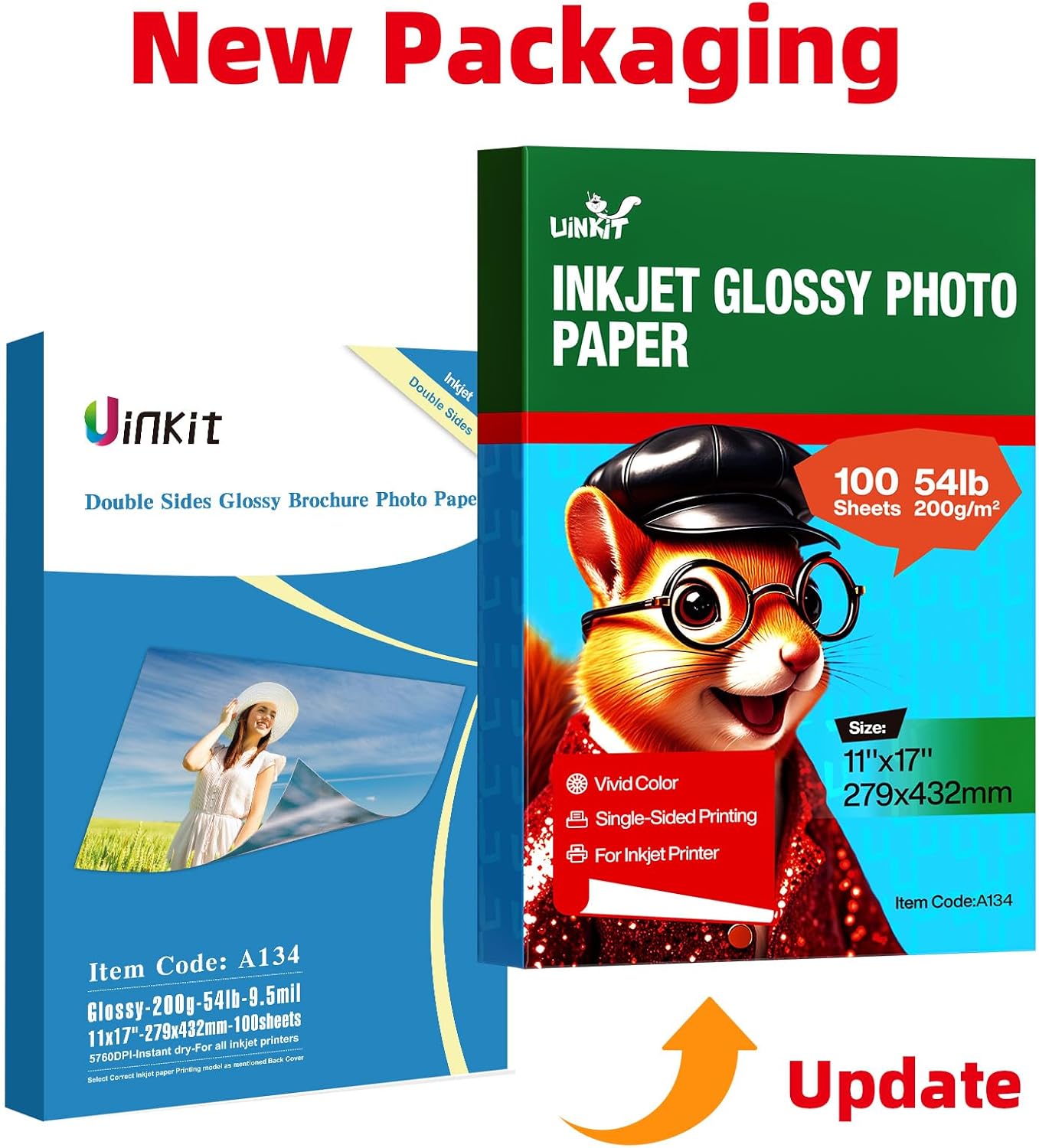 UinkitDouble Sided Photo Paper Glossy 8.5x11 54lbs Inkjet for Dye Ink 200Gsm Value Bulk Pack Picture 8.5 x 11 9.5Mil for Inkjet Printing Printer (100, 11x17)