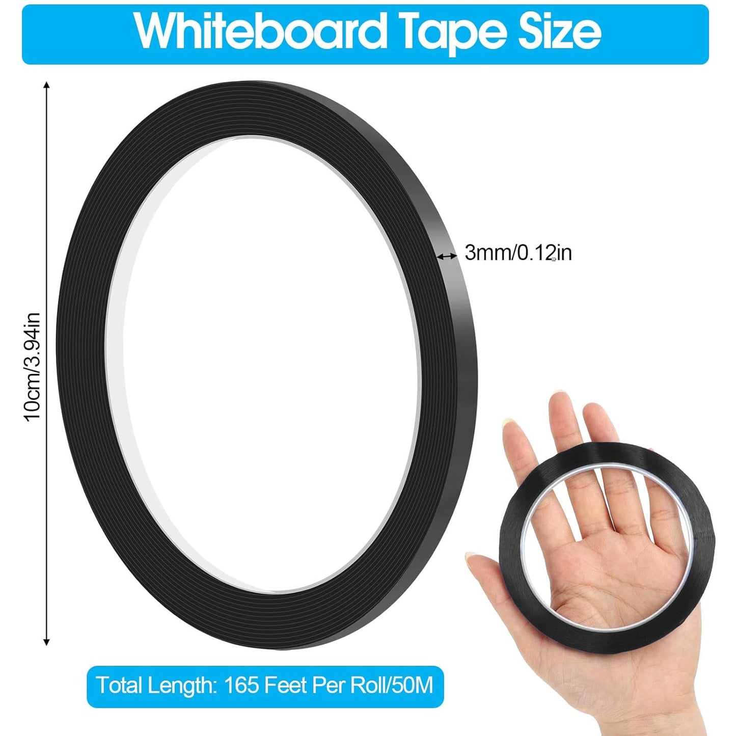 Whiteboard Tape, 16 Rolls 1/8 inch Pinstripe Tape Dry Erase Tape White Board Pinstriping Tape Line, Thin Black Draping Tape 164 Feet Per Roll, Dry Erase and White Board Accessories, Chart Tape