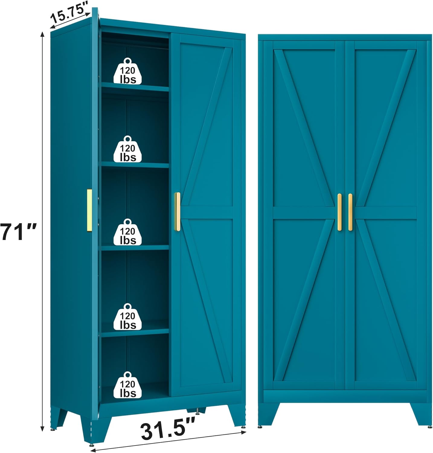 71H Tall Metal Storage Cabinet with 2 Doors and 5 Shelves,Farmhouse Storage Cabinet with Barn Doors,Pantry Storage for Home,Office,Bathroom,Dining Room,Kitchen(Blue)