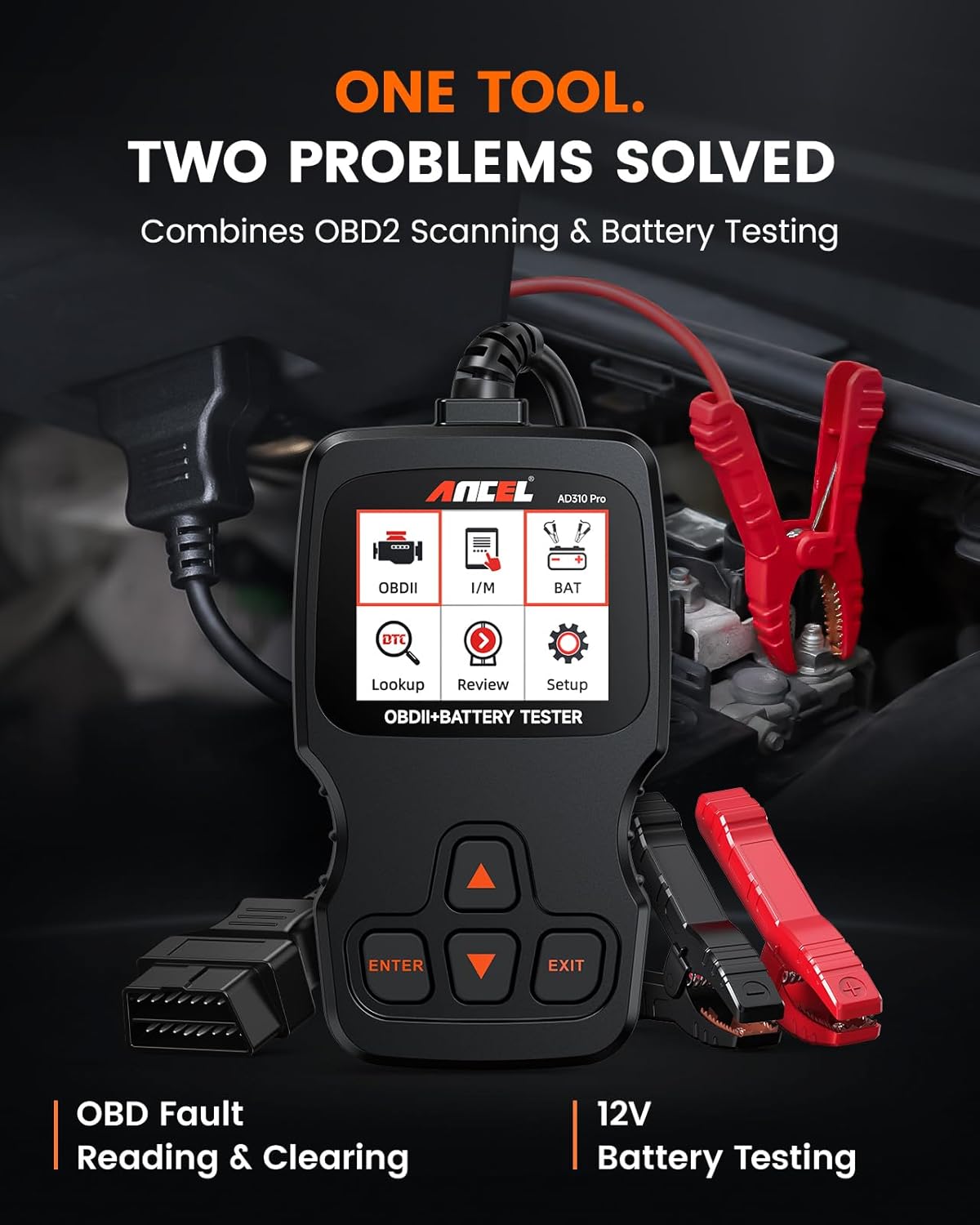 (Upgrade of AD310) ANCEL AD310 Pro 2-in-1 OBD2 Scanner & Car Battery Tester, Bluetooth Diagnostic Tool with APP for iPhone Android, Check Engine Light Code Reader, Battery Health Monitor for All Cars