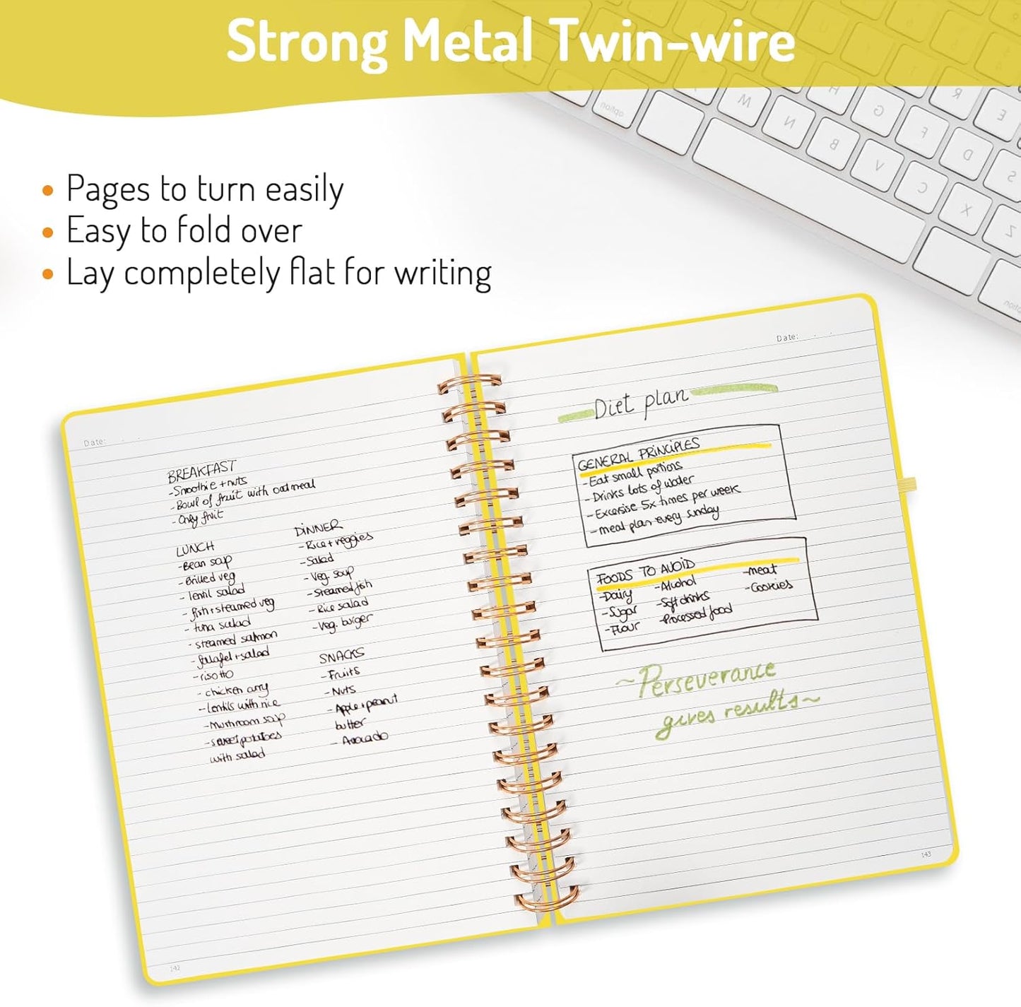 Forvencer A4 Lined Spiral Journal Notebook with 300 Numbered Pages, 11" X 8.5" Thick Journals for Writing with 100GSM Paper, Hardcover Notebooks with Contents for Work, School, Yellow