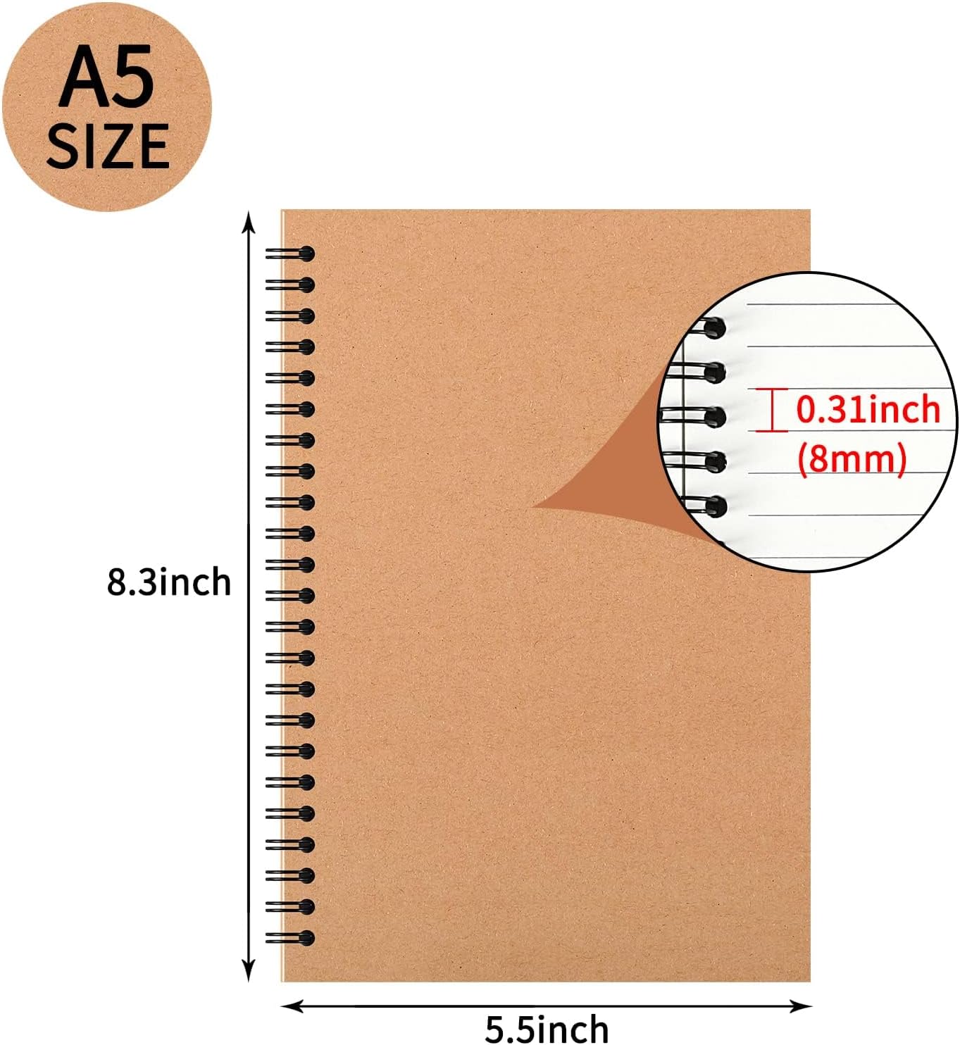 YOTNUS 60 Pcs A5 Spiral Notebooks Journal with Kraft Cover, 5x8 Inches, Ruled Lined Paper, for Work, Sketches, Study, Notes Taking, Gifts, Brown (60 PCS(Lined)