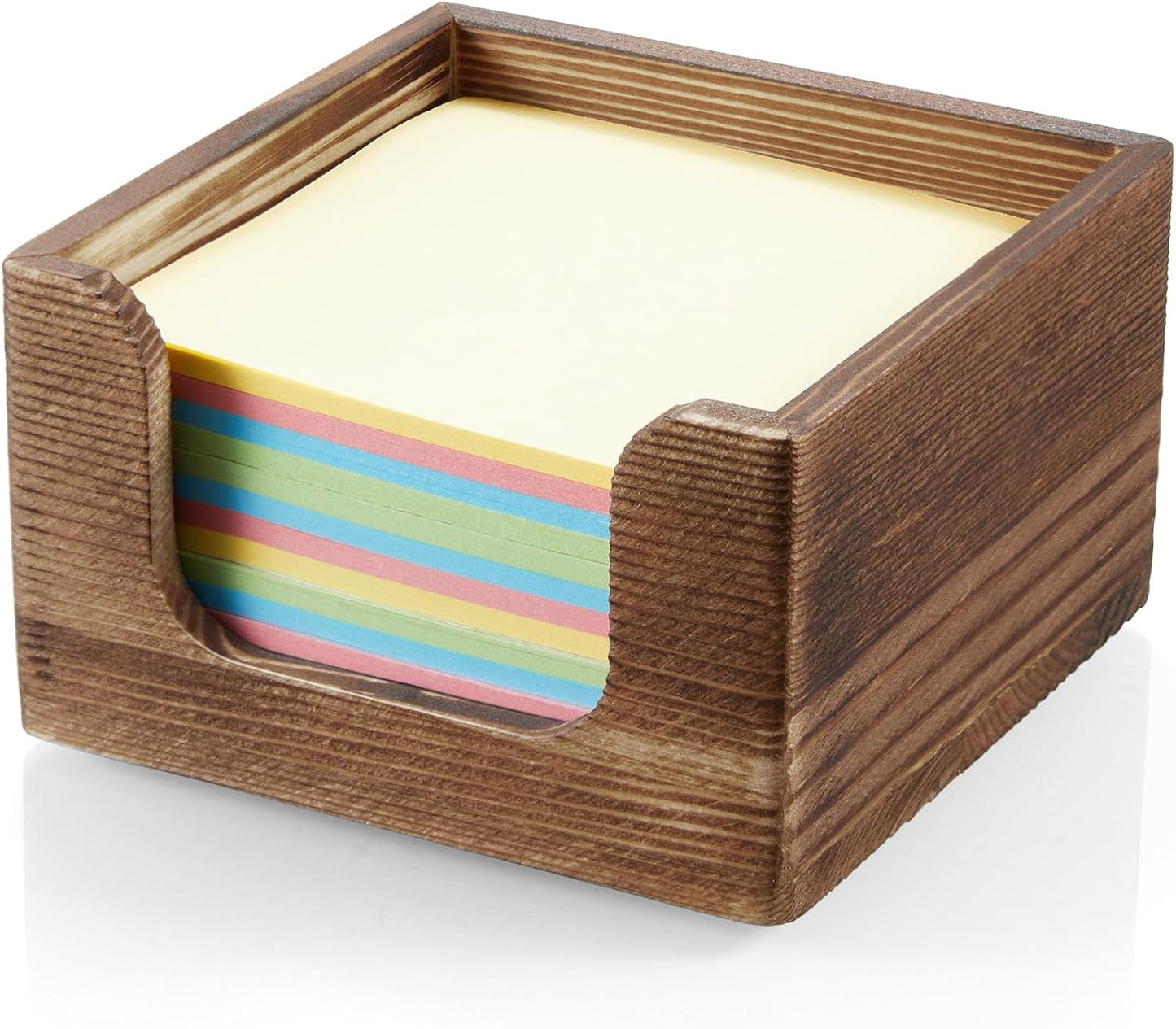 Sticky Note Holder, Burnt Wood Post It Note Dispenser for Office Desk Accessories, Self Stick Note Pad Holder, Memo Pad Holder Dispenser Organizer for School Office Desk Supplies