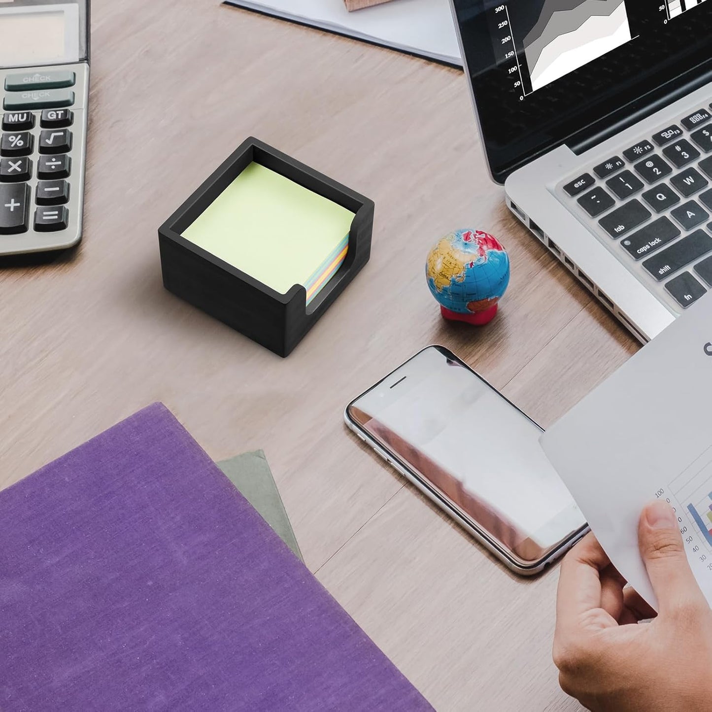 Wood Sticky Note Holder, Post It Note Dispenser for Office Desk Accessories, Self Stick Note Pad Holder, Memo Pad Holder Dispenser Organizer for School Office Desk Supplies, Black