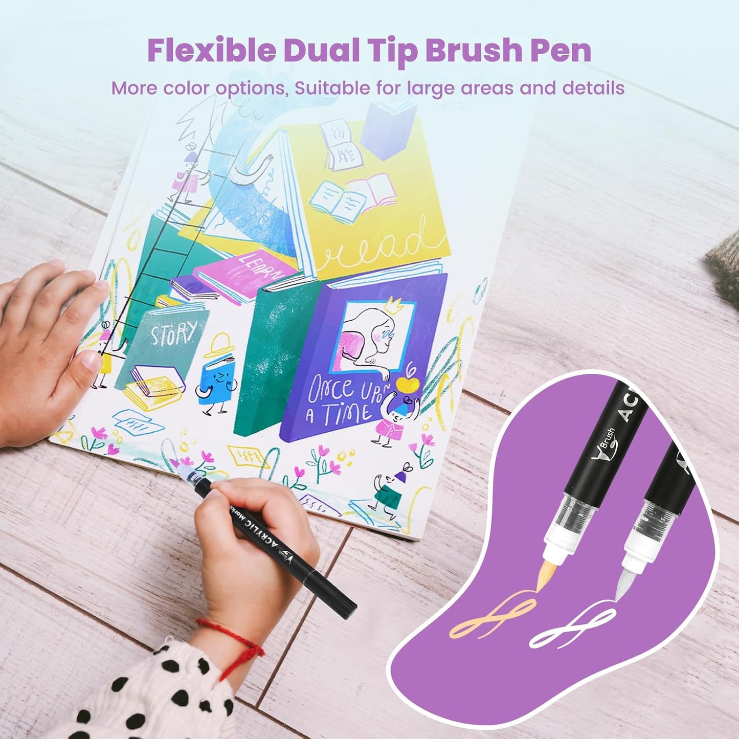 Acrylic Paint Markers 16 Colors 8 PCS Dual Tip Acrylic Markers for Adult Coloring Books No Bleeding Ideal for Glass,Ceramic,Wood,Canvas,Stone,Fabric, Rock Painting, Art Supplies