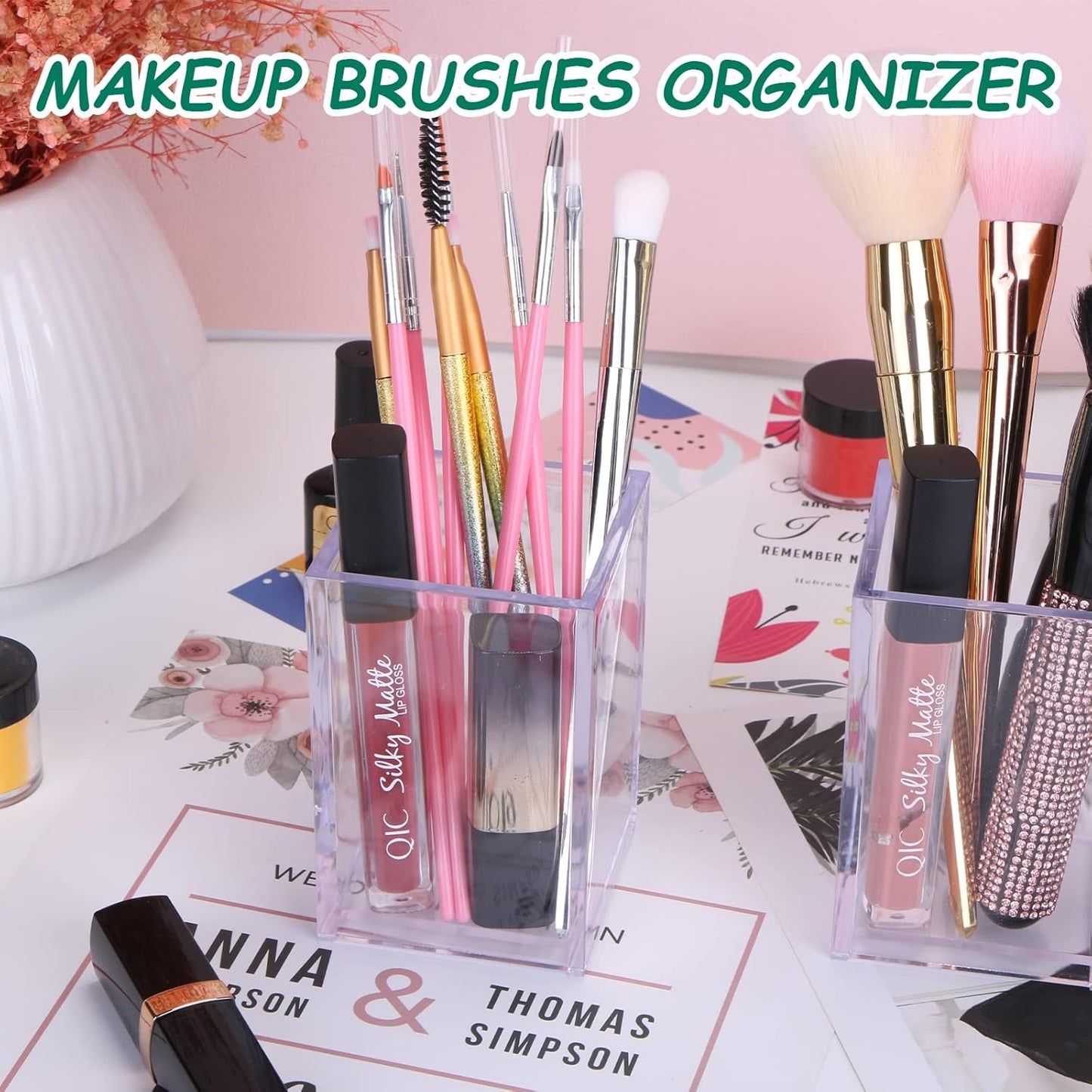 20Pack Clear Acrylic Pen Holder Desktop Pencil Organizer Acrylic Pencil Cup Stationery Office Organizer Makeup Brush Holder