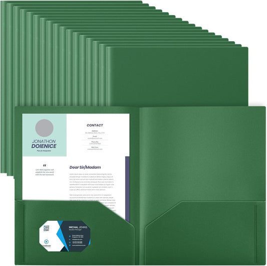 Gueevin 50 Pcs Plastic Folders with Pockets, Back to School Two Pocket Folder Fit Letter Size, Heavy Duty School Business Card Holder for Home Office, 11. 61 x 9. 45 Inches (Dark Green)