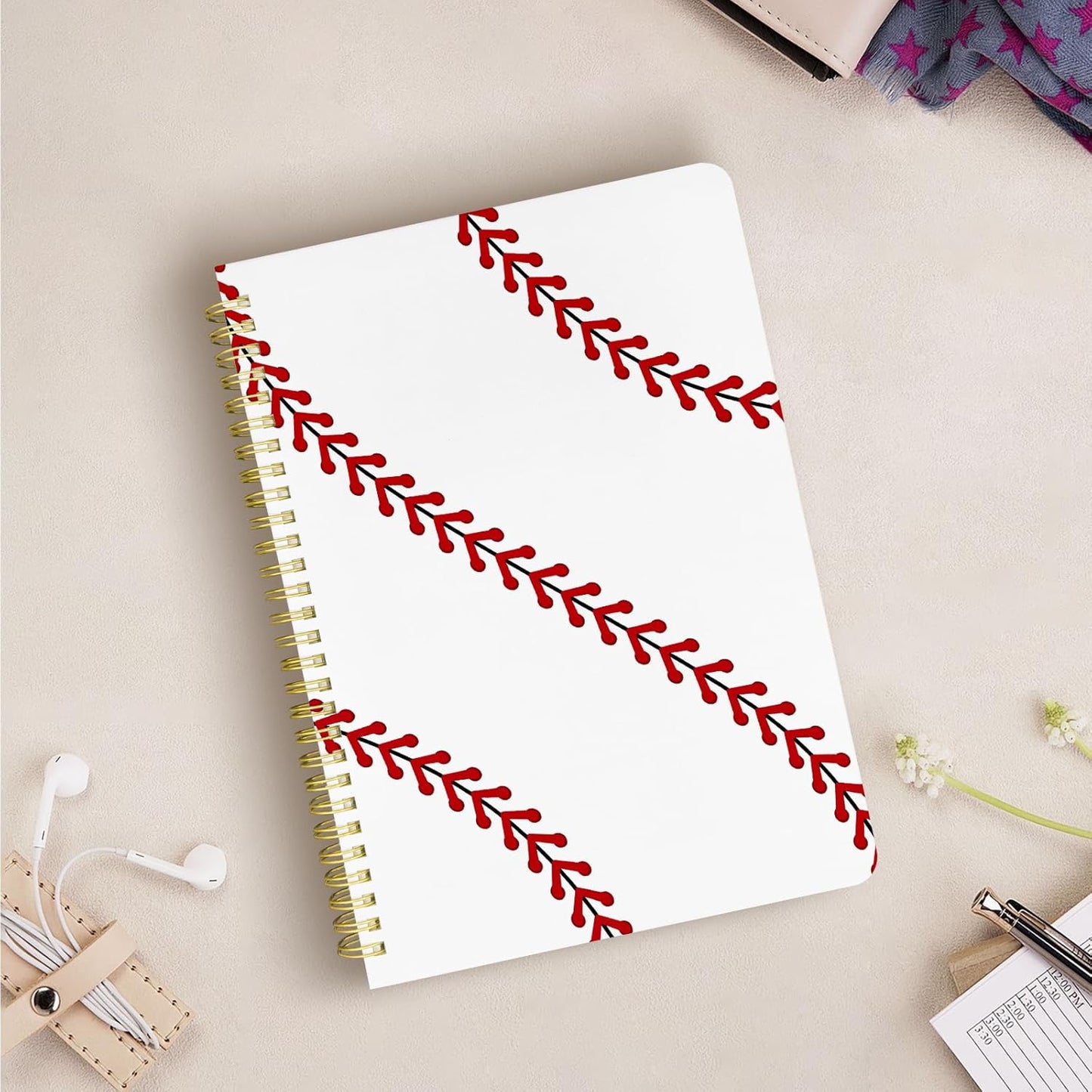 Cute Spiral Notebook journal B5 Aesthetic Pretty Design for Women Girls Kawaii with Pocket, 10 x 7.2 inch, Lined, Baseball