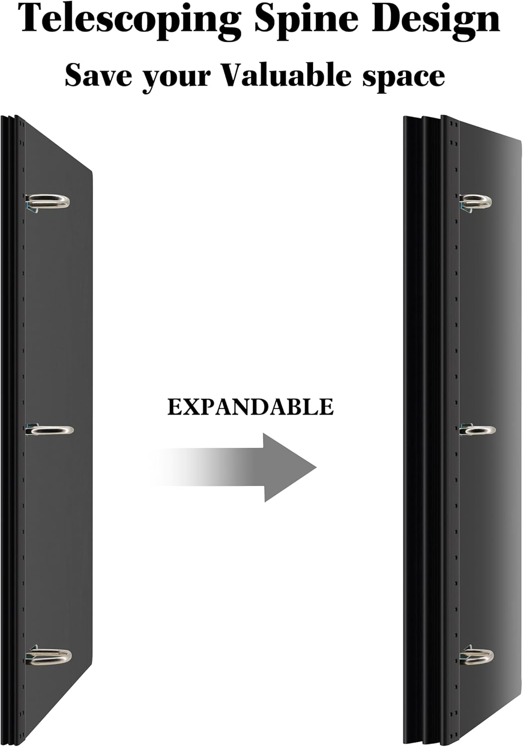 INFUN 1 Inch Telescoping 3 Ring Binder- 4 PCS-Black, Portable Plastic Binder with Telescoping Spine, 3 Ring Binders with Foldable Front Cover Holds 8.5" x 11" Paper for School,Office and Homes