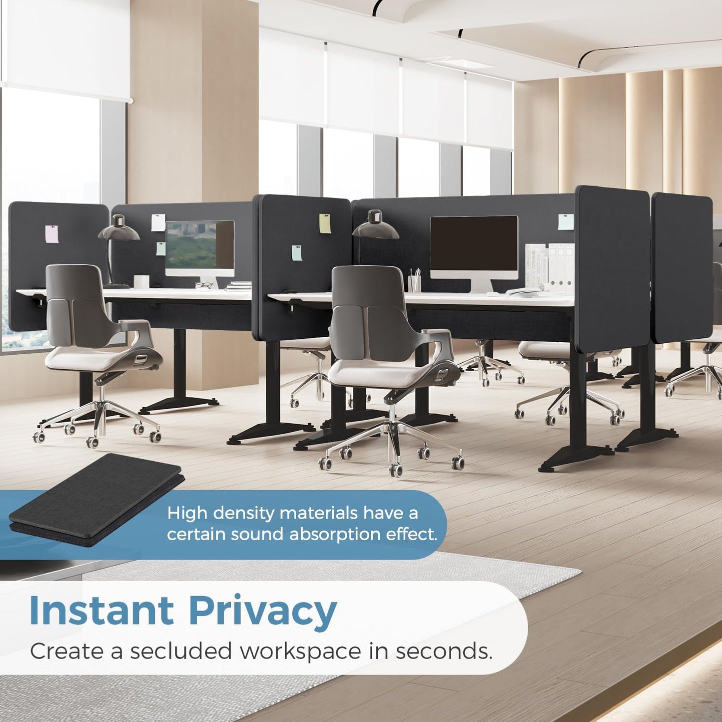 47.2 Inch Desk Divider Panels Set, Acoustic Divider Panel for Privacy, Fabric Wrapped Room Dividers for Office, Easy Assemble, Dark Grey