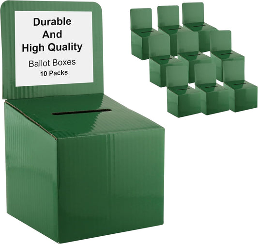 My Charity Boxes Raffle Ticket Donation Collection Ballot Box Reusable Sturdy thick Cardboard with Slot comment Suggestion Box With Removable Header 6H x 6W x 6D, Display area 6H x 6W(Green 10 pack)
