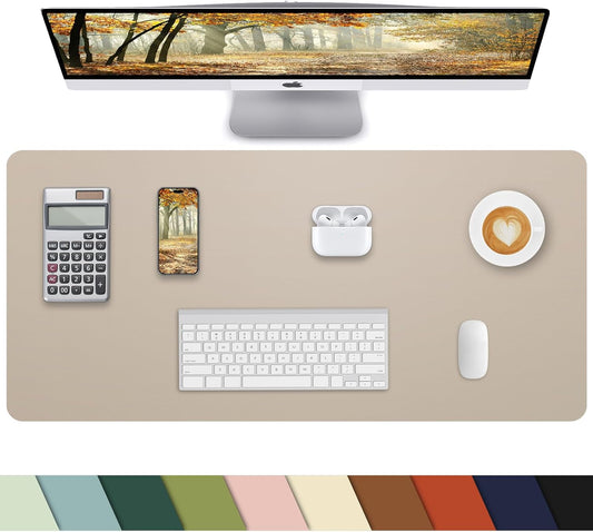 Leather Desk Pad Protector, Large Desk Mat, Mouse Pad, Non-Slip PU Leather Desk Blotter,Desk Cover mat,Desk mat for Keyboard and Mouse,Mat for Office&Home (Apricot, 48" x 17")