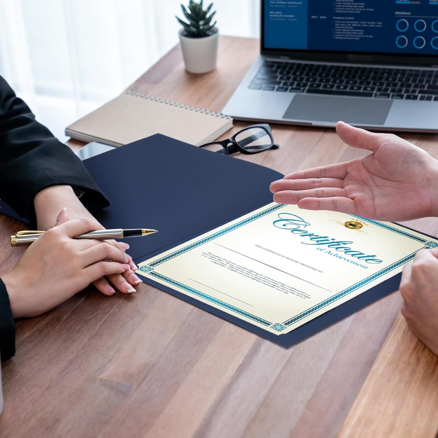 Fainne 120 Packs Certificate Holders Bulk, Diploma Covers Gold Foil Border, Document Covers for Letter Size 8.5x11 Award Certificates, Cardstock, Document Papers, Paper Card Stock(Navy Blue)