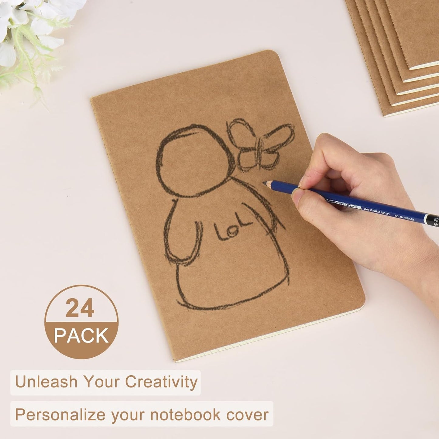 ZCZN 24 Pack A5 Kraft Notebooks Bulk, 8.15x5.5 Inches Graph Paper Journaling Notebooks, Notebooks for Work, Composition Notebooks for School, Journal Notebooks for Office, 60 Pages