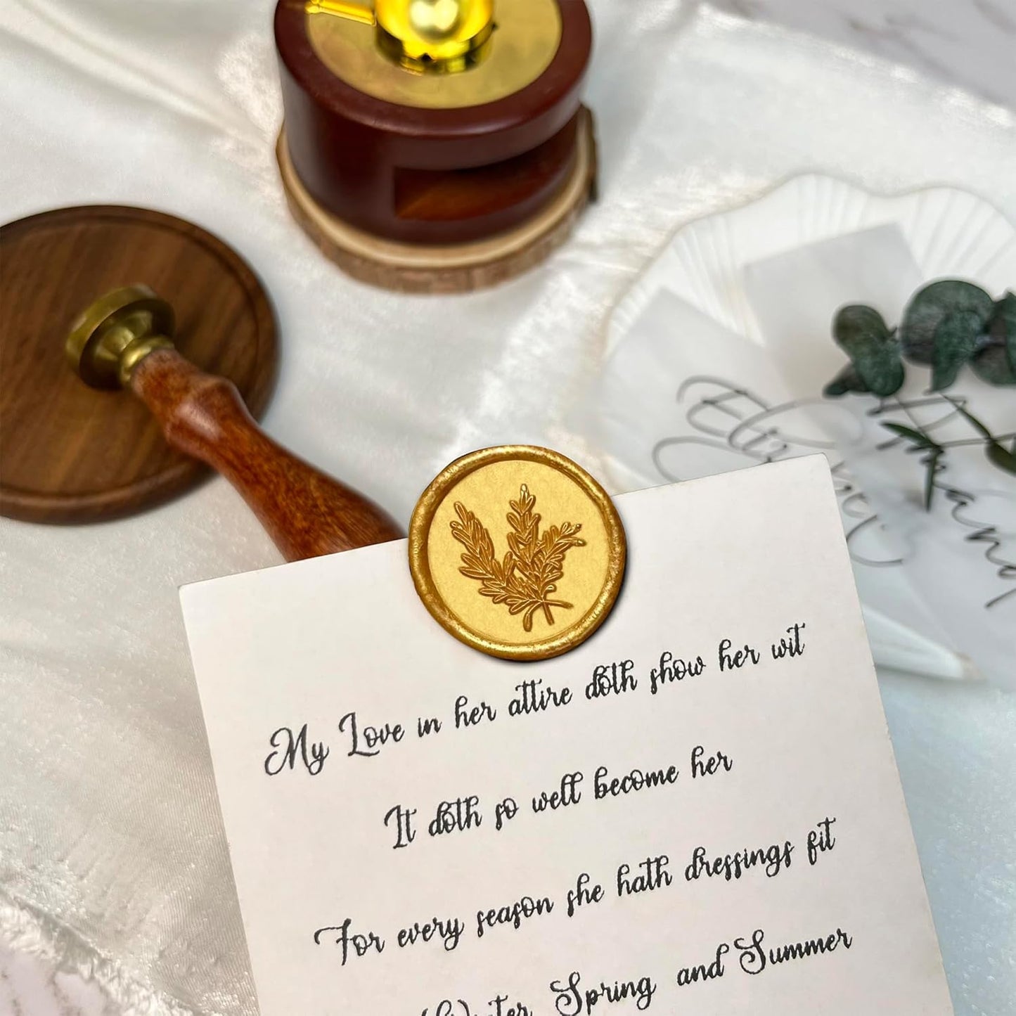 25Pcs Wax Seal Stickers Handmade Envelope Seals Self Adhesive Wax Stickers for Wedding Party Invitations, Envelope, Gift Wrap, Christmas(Rosemary Style, Gold)