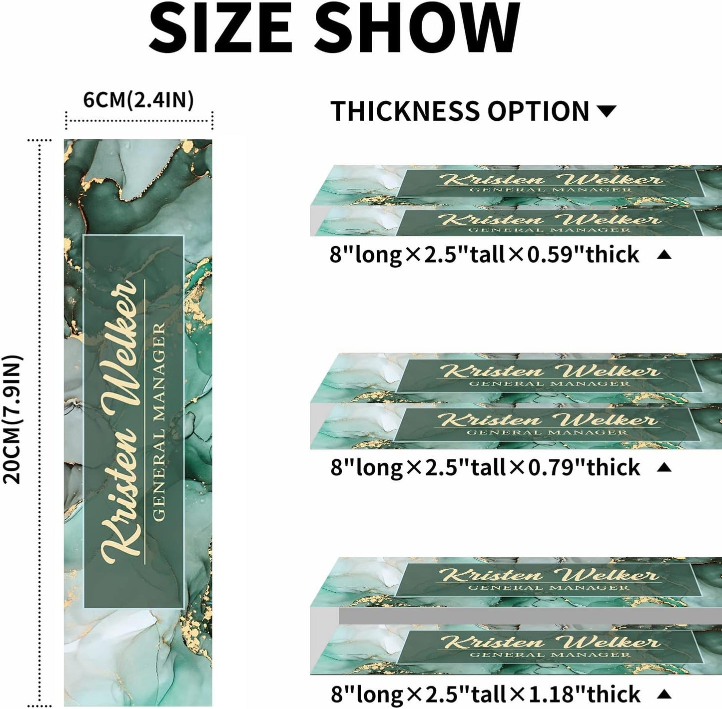 Personalized Premium Green Marble Acrylic Desk Name Plate, Office Decor for Women or Men Coworkers, Boss, Employee, Teacher