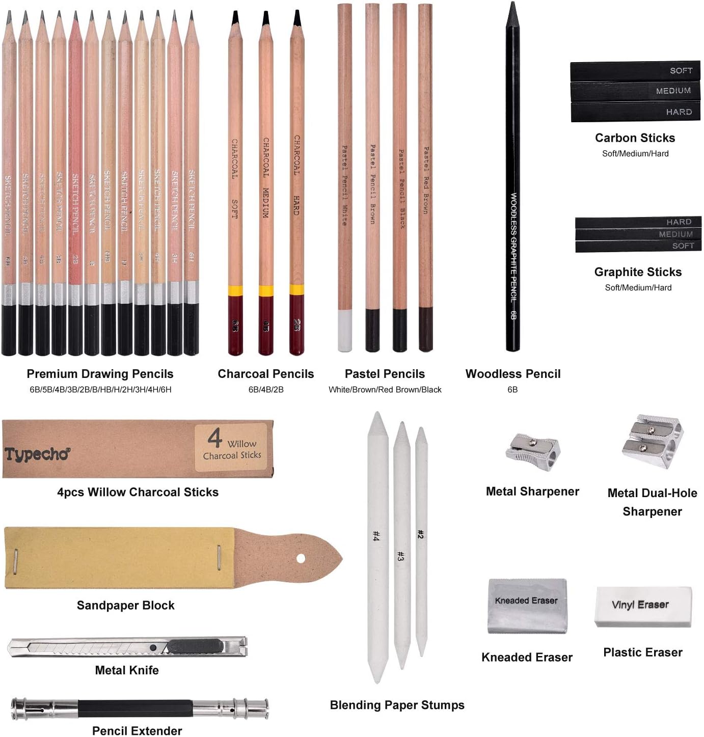 Sketching Drawing Pencil Set,41pcs Professional Charcoal Pencils Artist Kit with Sketch Book,Art Set Supplies for Teens,Kids Adults,Artists,Beginners(41pcs)