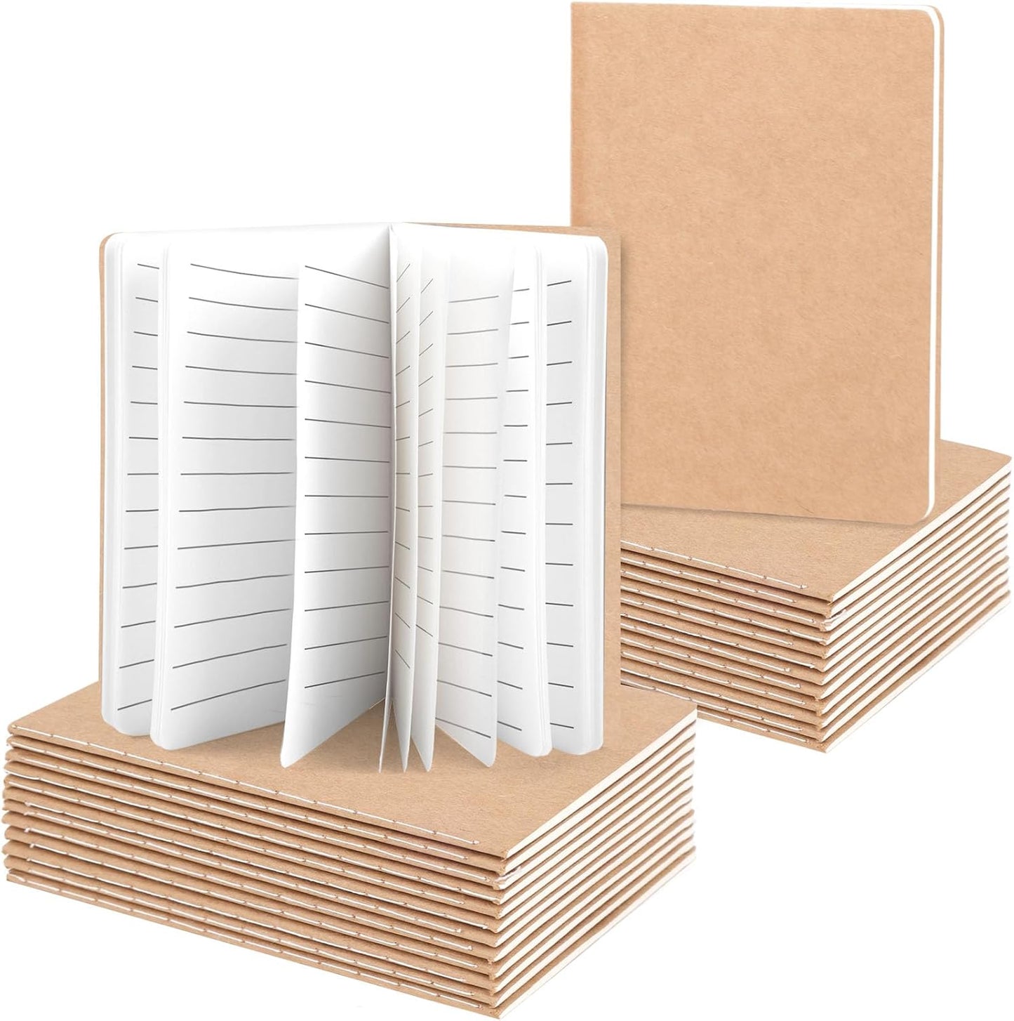 Koogel 24PCS Small Lined Notebooks Bulk, 3.5 x 5.5 Inch Mini Journal Pocket Notepads Set, Kraft Paper Cover Memo Pad for Back to School Students Home Supplies, 30 Sheets/60 Pages