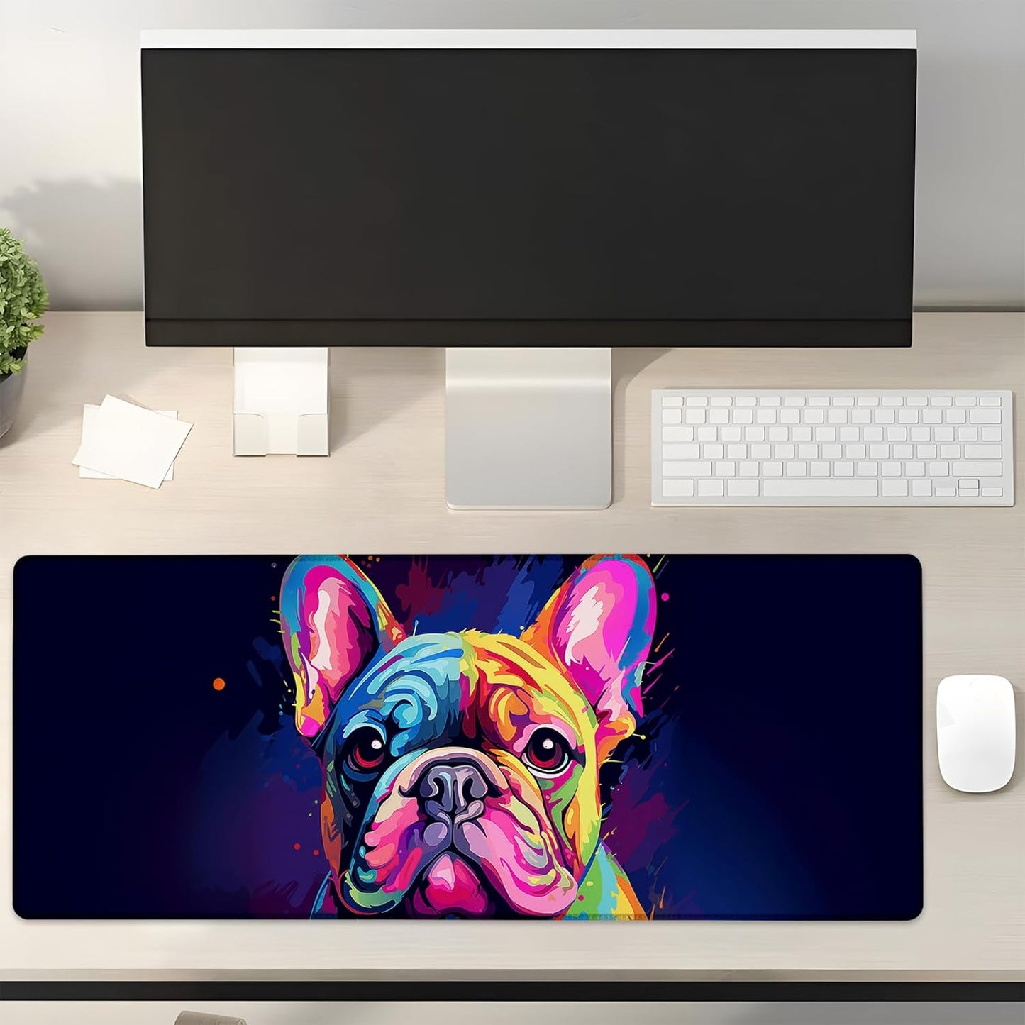 Colorful French Bulldog Gaming Mouse Pad Gifts 31.5" x 11.8", Non-Slip Rubber Base MousePads for Computers Laptop School Office Home Accessories Decor, Mouse Pad, Keyboard Desk Mat