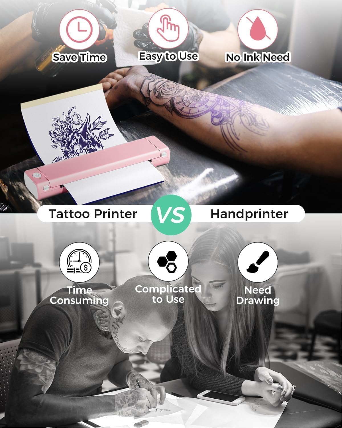 Phomemo Inkless Portable Printer for Travel - Wireless Thermal Printer Compatible with Phone & Laptop, Bluetooth Printers Supports 8.5" X 11" Letter Thermal Paper, Come with Carry Case