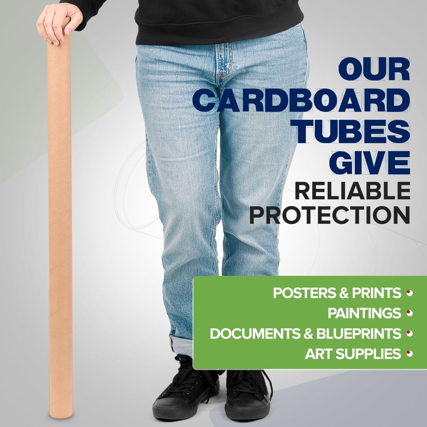 2" x 36" Reinforced Kraft Paper Mailing Tubes, Pack of 4 Tubes with 2 Caps Each – USPS Approved Poster Tube – Made in USA Cardboard Tube for Shipping and Storing Posters, Prints, Artwork, or Documents
