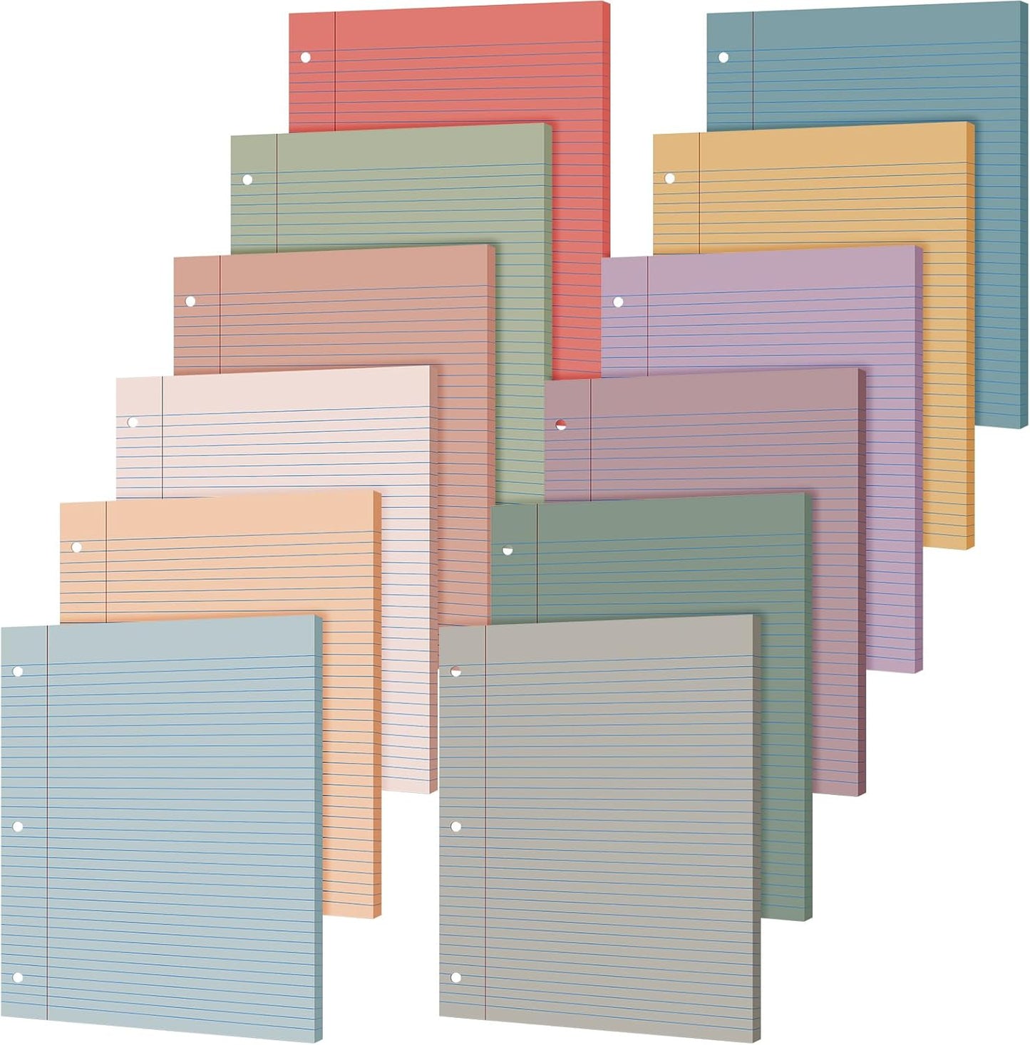 PerKoop 600 Sheets Colored Loose Leaf Paper 8.5" x 11" college ruled Lined 3 Hole Punched notebook Filler Paper for 3 Ring Binders Office School Supplies (Retro Color)