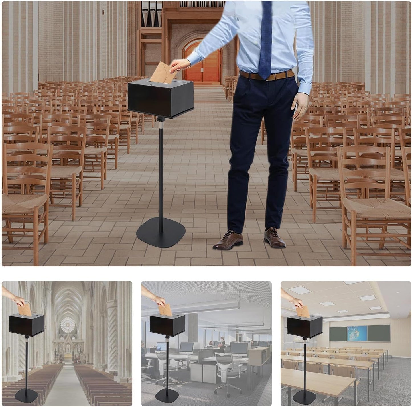 Clear Acrylic Suggestion Box with Lock and Sign Holder – Ballot Box for Voting, Donations, Charity, Raffles, Church & Event Fundraising (Metal)