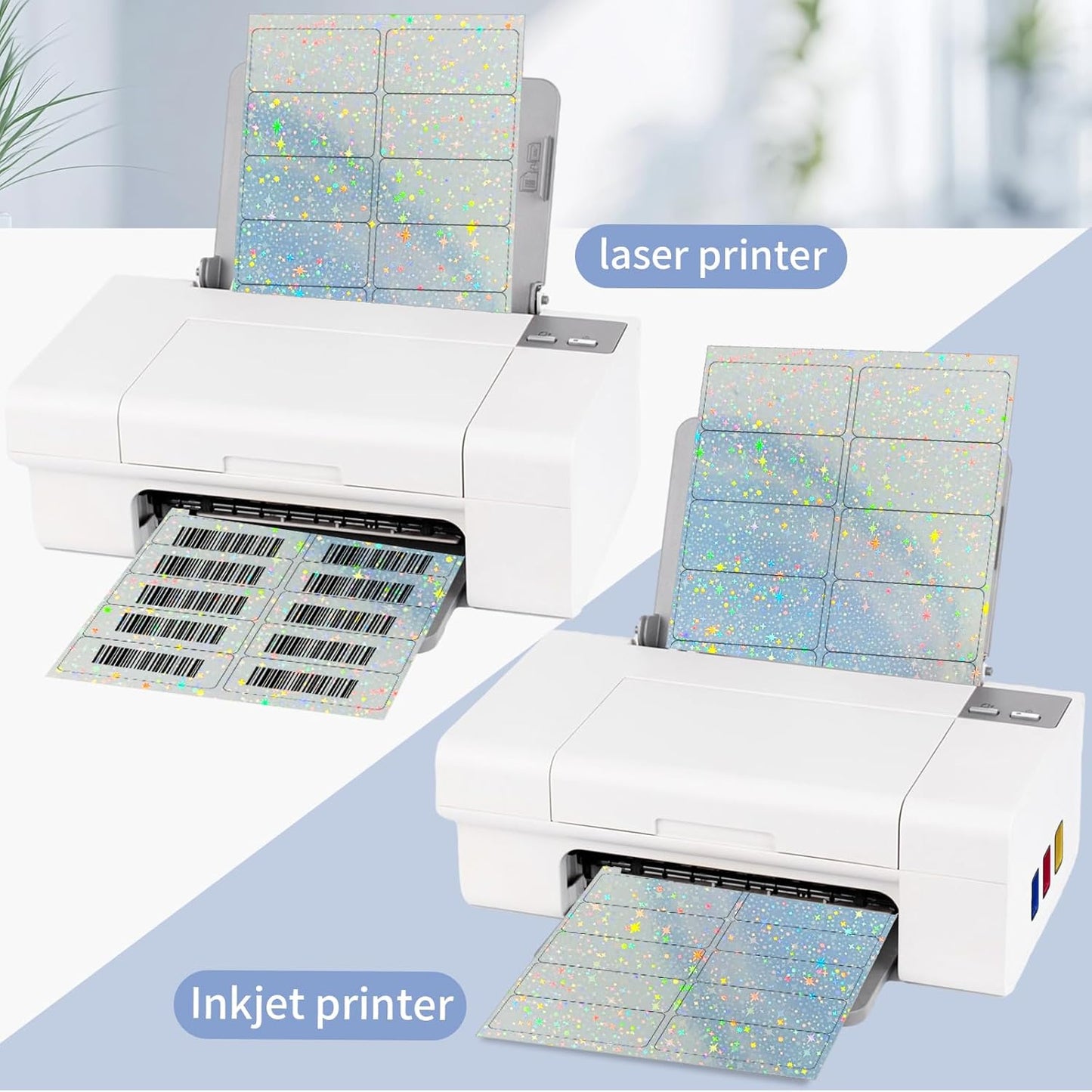 STARLIBOO Shipping Labels Stickers, 2"×4" Printable Holographic Mailing Labels for Laser/Inkjet Printing- Matte, Permanent Adhesive Sticker (Holographic Star)