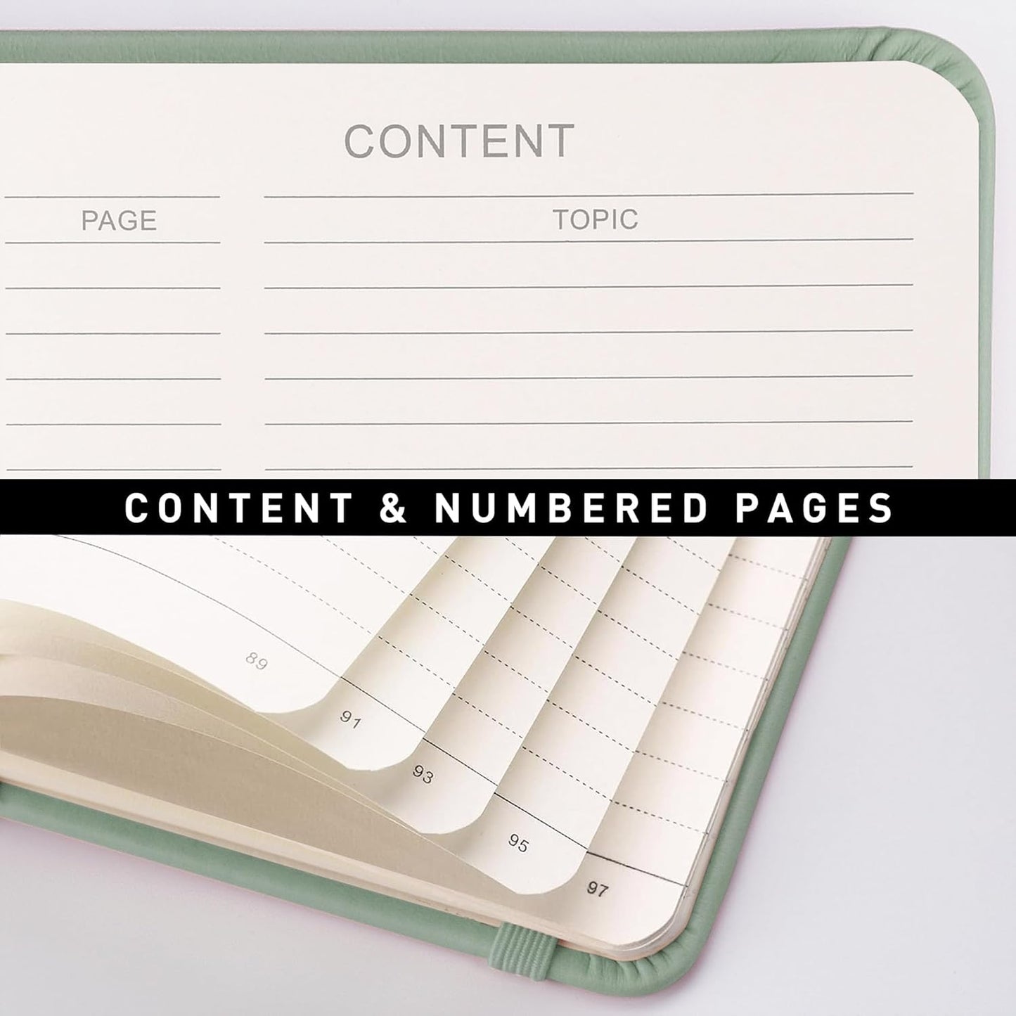 RETTACY Lined Journal Notebook, 192 Numbered Pages, A5 Medium Size (5.7'' x 8.3''), for Men & Women, Journaling, Writing, Work & Office, Leather Hardcover, 100 GSM Thick Paper (Sage Green)