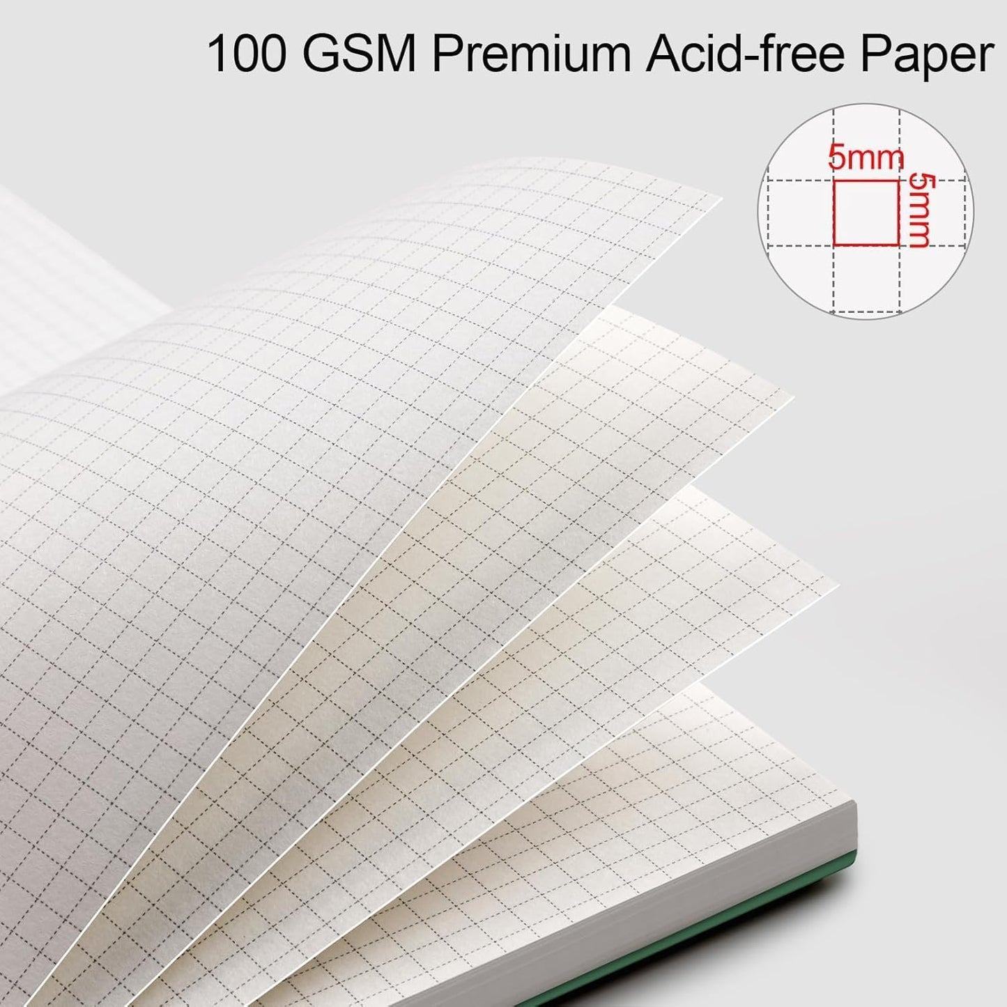 AHGXG Graph Paper Notebook - Spiral Notebook Journal 160 Pages, A5 Graph Notebook 5.7" x 8.3", 100 gsm Thick Grid Paper, Waterproof Plastic Cover, for School Writing Engineering Math, Green