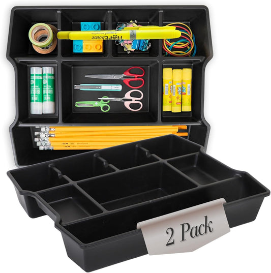 Manaloom Extra Deep Drawer Organizer Tray - 8 Compartment Desk Drawer Tray Dividers - 2 Pack