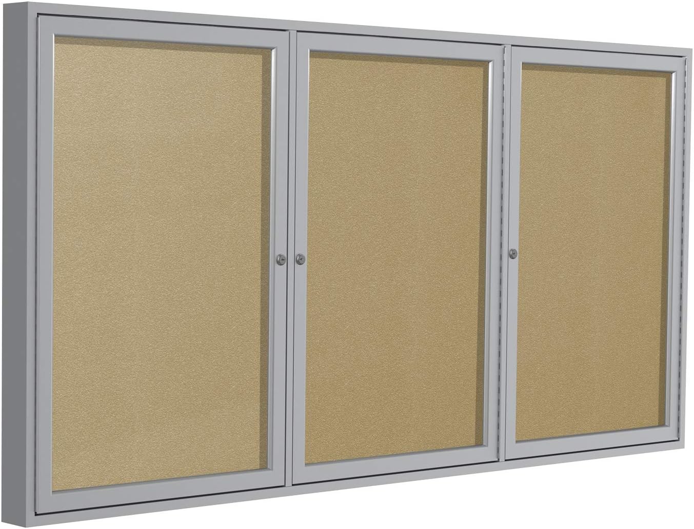 Ghent 48"x96" 3-Door Outdoor Enclosed Vinyl Bulletin Board, Shatter Resistant, with Lock, Satin Aluminum Frame - Caramel (PA34896VX-181), Made in the USA