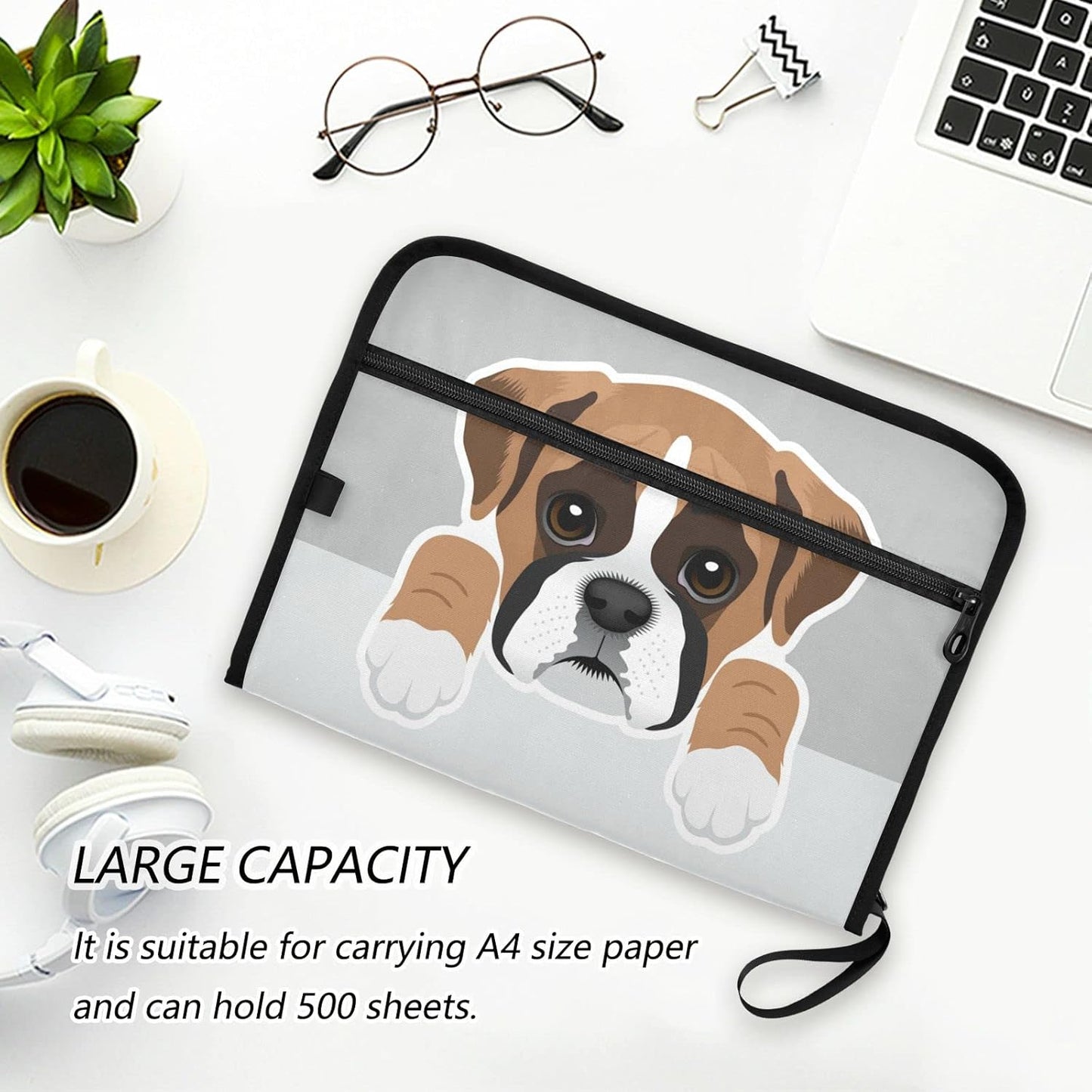 Boxer Dog Puppy Expanding File Folder 13 Pockets with Zipper Cute Dog Expandable Filing Folders Accordion Document Files Organizer for A4 Letter Size Paper