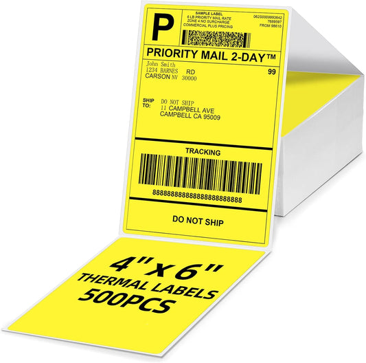 4x6 Thermal Labels, 1 Packs of 500 4x6 Fold Labels Yellow - Compatible with JADENS, ASprink, Phomemo, Rollo, Zebra, Omezizy and Other Thermal Printers