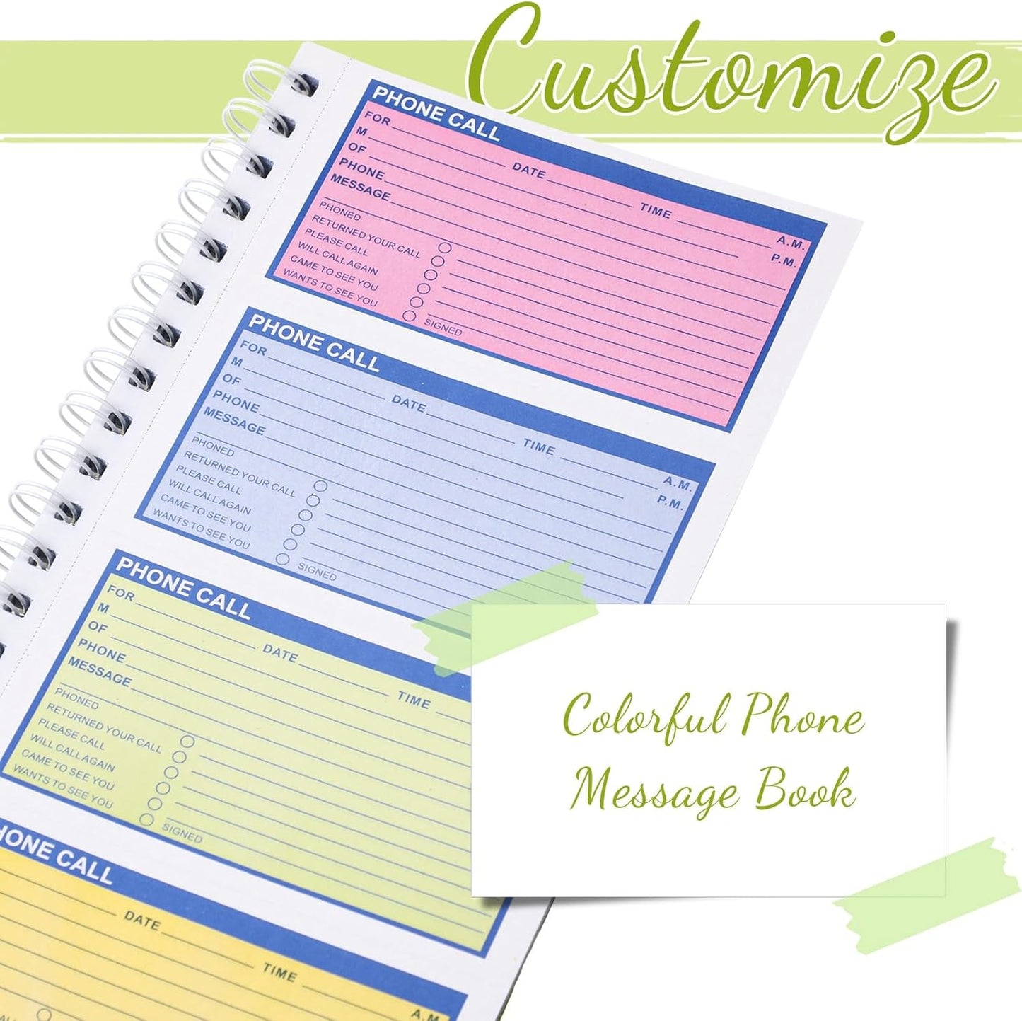 Sinmoe 2 Pcs Spiral Bound Phone Message Book with Carbon Copy 5-1/2" x 11" 2 Part Colorful Carbonless Telephone Message Pads Duplicate Spiral Phone Call Log Book for Business Office