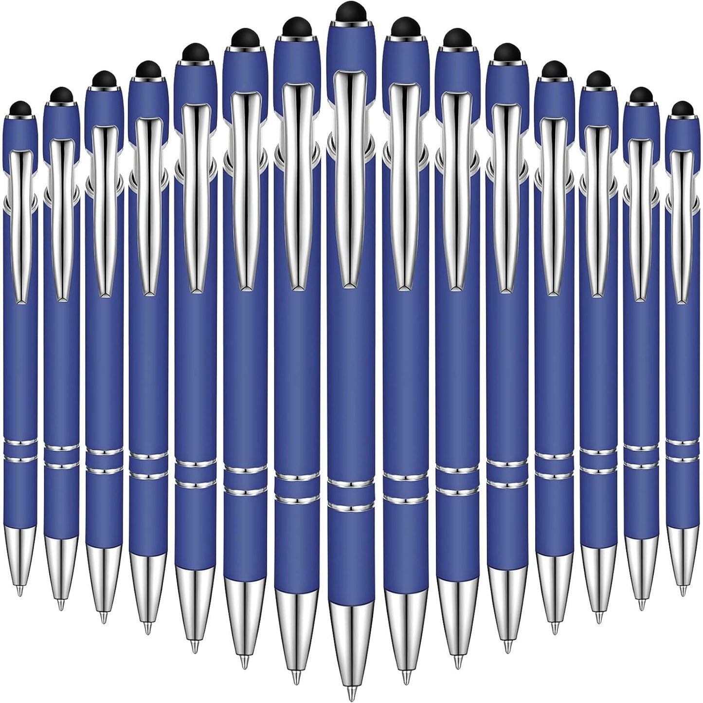 Zonon 38 Pieces Rubberized Ballpoint Pen with Stylus Tip Stylish Metal Pen Capacitive Styli with Soft Rubberized Grip, Black Ink for Most Devices(Dark Blue)