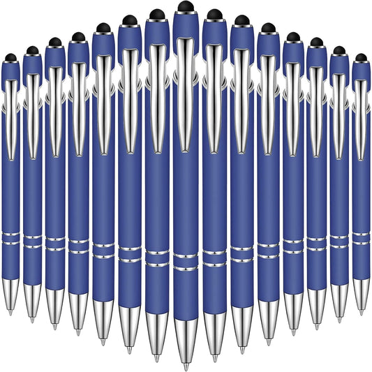 Zonon 38 Pieces Rubberized Ballpoint Pen with Stylus Tip Stylish Metal Pen Capacitive Styli with Soft Rubberized Grip, Black Ink for Most Devices(Dark Blue)