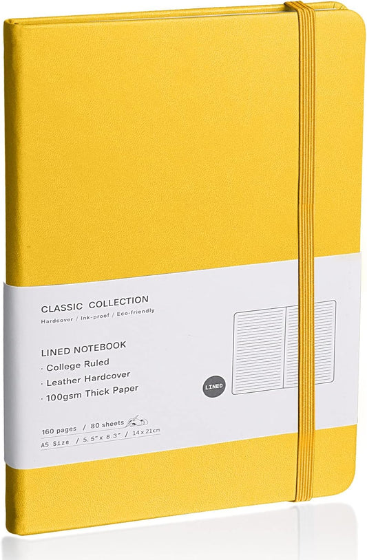 Lined Journal Notebook, (bright yellow), 160 Pages, Medium 5.7 inches x 8 inches - 100 gsm Thick Paper, Hardcover