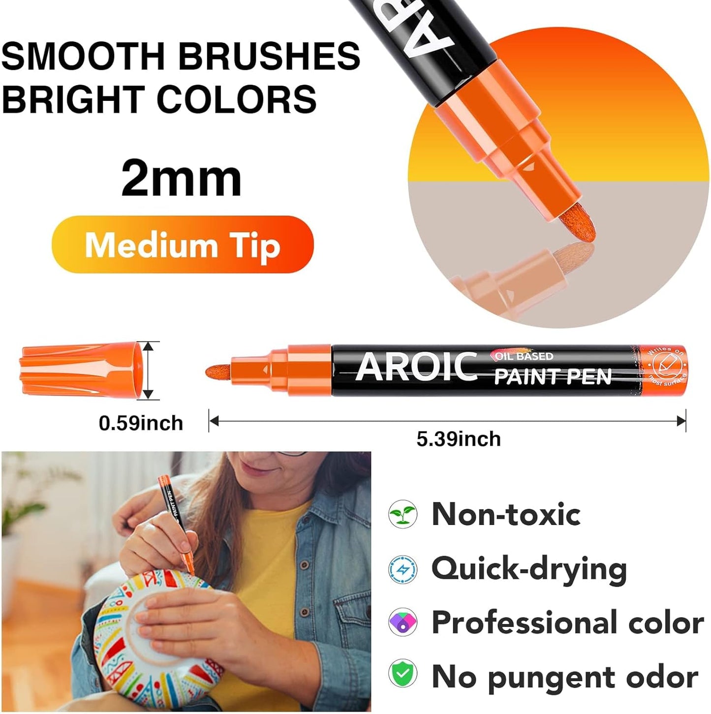 AROIC 28 Colors Acrylic Paint Markers, 2mm Fine Tip Permanent Paint Pens - Quick Dry, Waterproof, Non-Toxic for Glass, Ceramic, Metal, Plastic - Ideal for Artists, DIY Crafts & Rock Painting