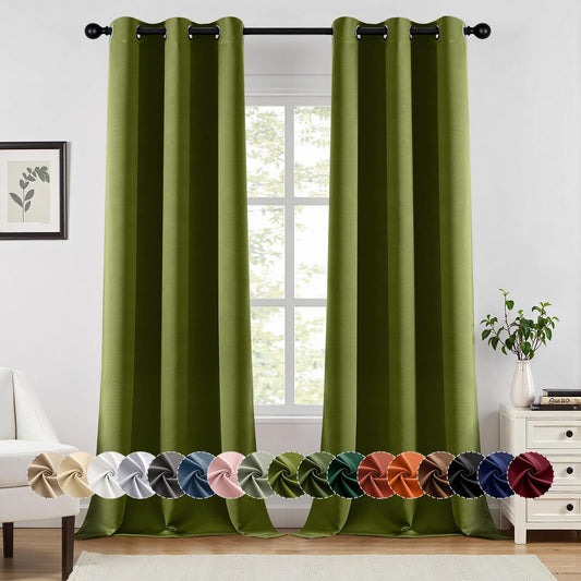 MIULEE Light Olive Green Blackout Curtains for Bedroom Living Room 90 Inches Long 2 panels, Thermal Insulated Room Darkening Drapes Grommet Top Noise Reducing Light Blocking Window Curtains 40x90 Inch