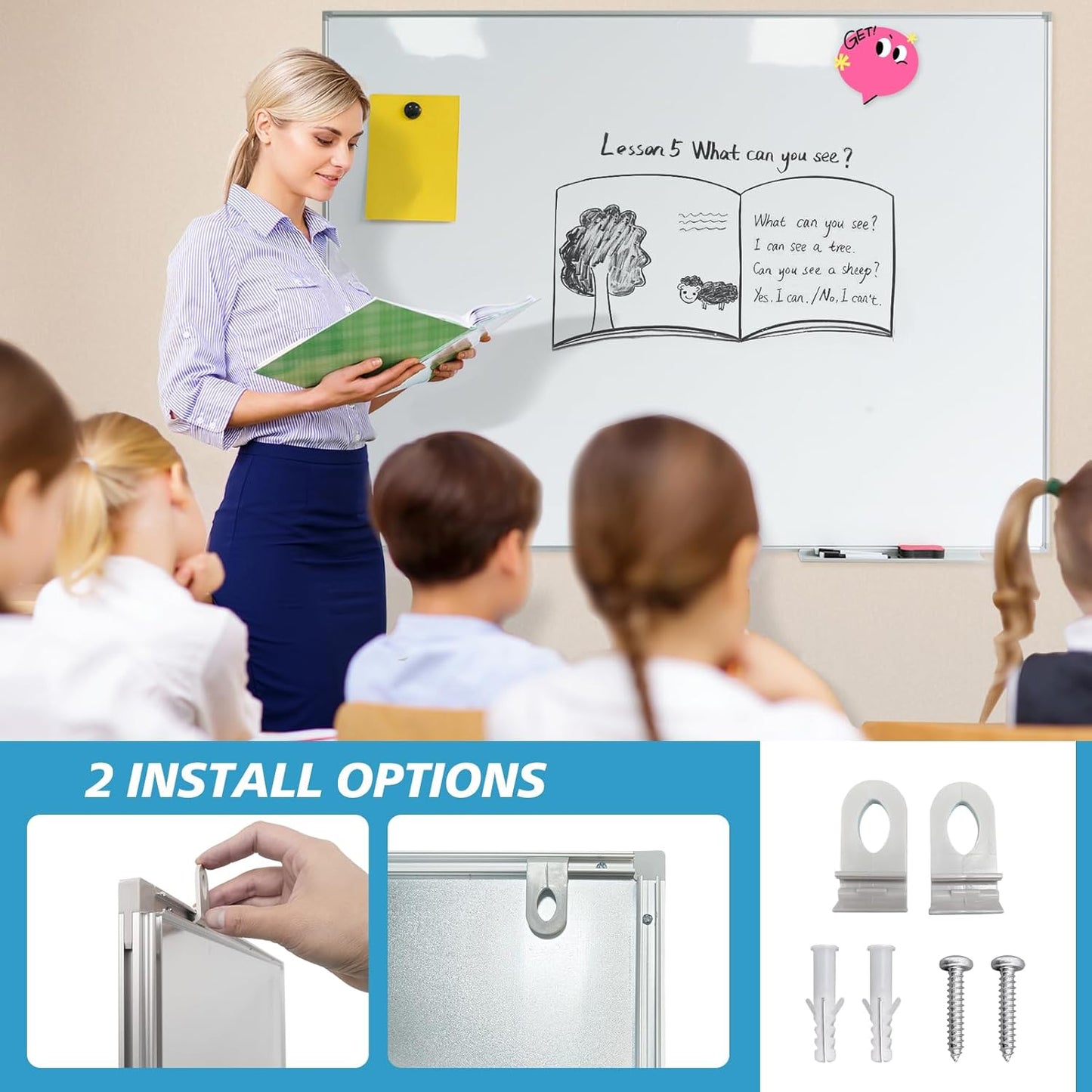 Magnetic Writeboard 36X48 Dry Erase Board Hanging & Wall Mounted Whiteboard S Aluminium Frame Message Boards for Home, School, Office, Kitchen