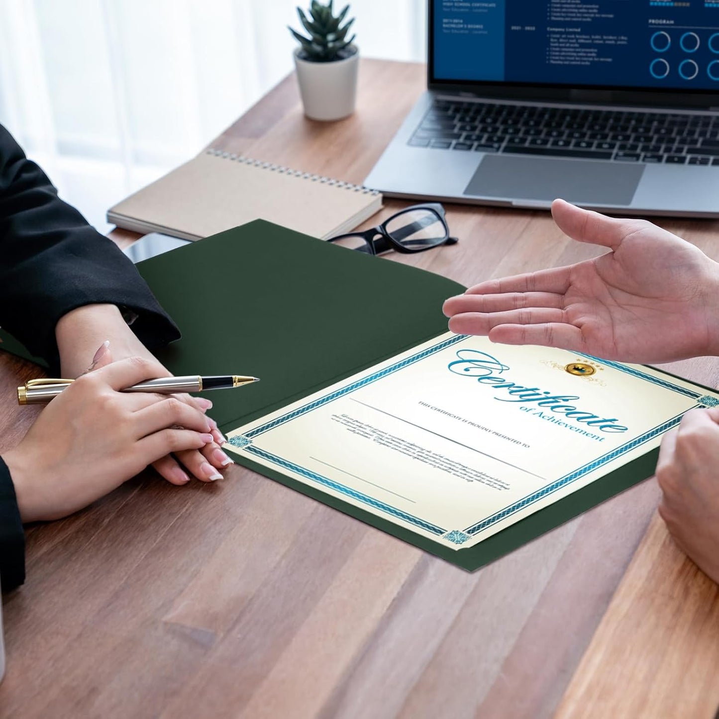 Fainne 120 Packs Certificate Holders Bulk, Diploma Covers Gold Foil Border, Document Covers for Letter Size 8.5x11 Award Certificates, Cardstock, Document Papers, Paper Card Stock(Green)