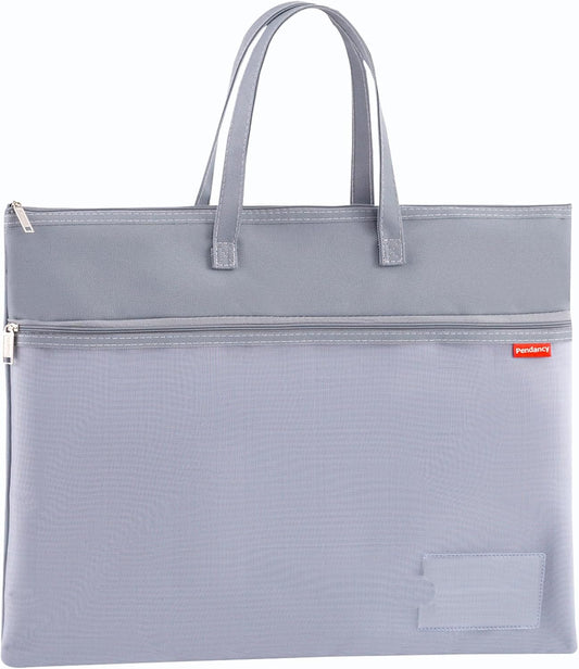 Pendancy Mesh Zipper Pouch A3 Size, Large Double Pocket Waterproof File Bag with Handle, 13x17 in Foldable Document Storage for Puzzle Project/Cross Stitch/Travel/Office（Advanced Gray）
